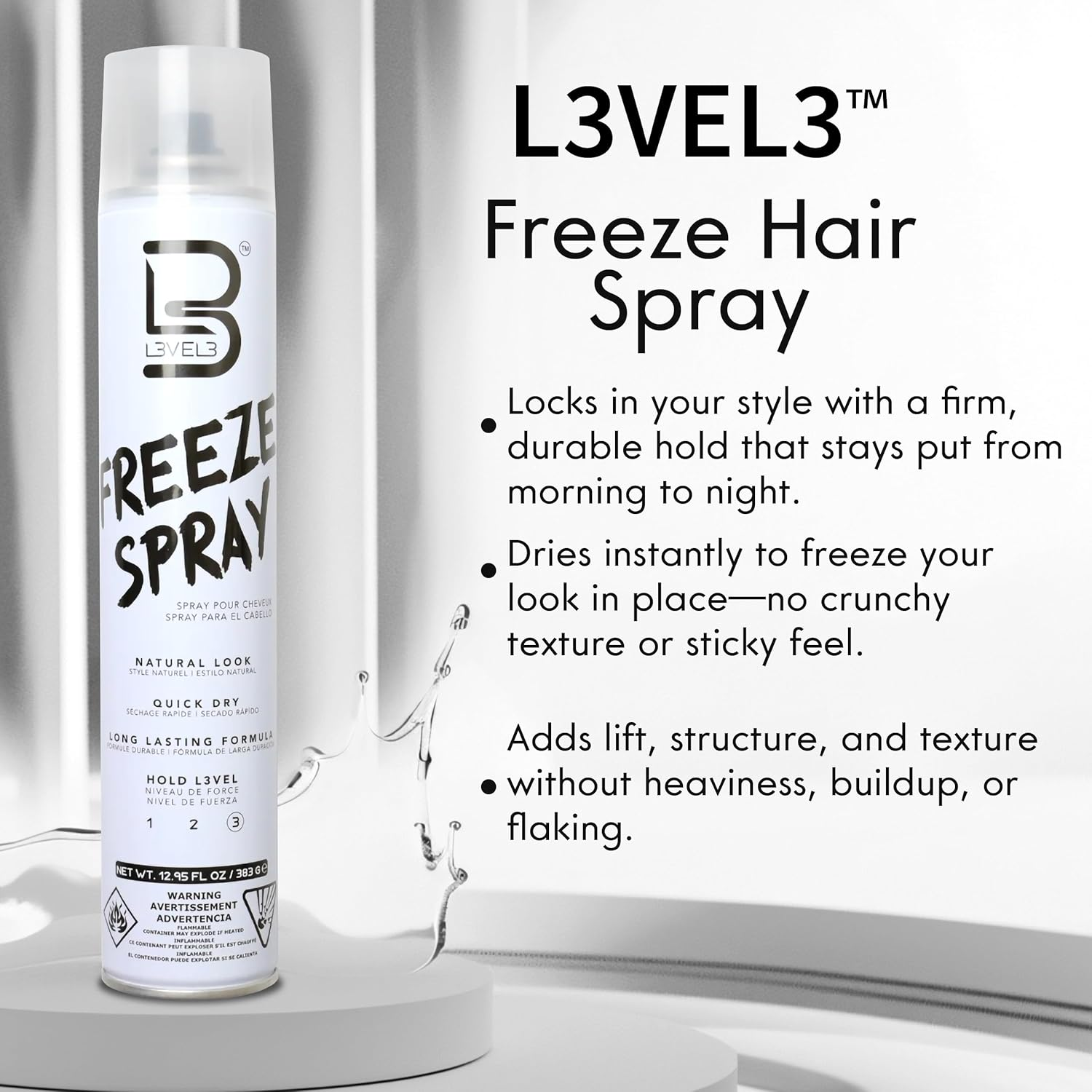 L3VEL3 Long Lasting and Strong Freeze Hair Spray 383 G image number 1