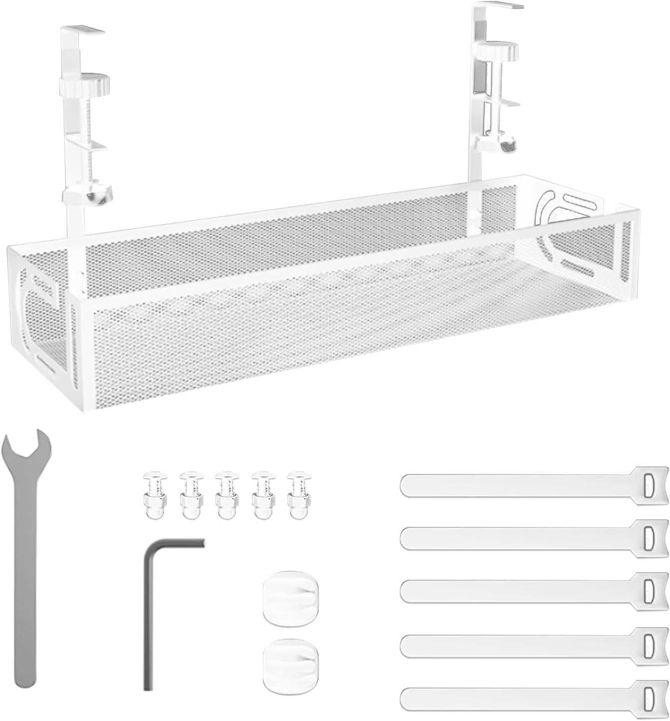 Under Desk Cable Management Tray,No Drill Mesh Desk Cables Trays with Clamp,Wire Managements Tray Cabl-E Management Box,Desk Cable Tray Wire Organizer for Office, Home(White)(White) image number 3