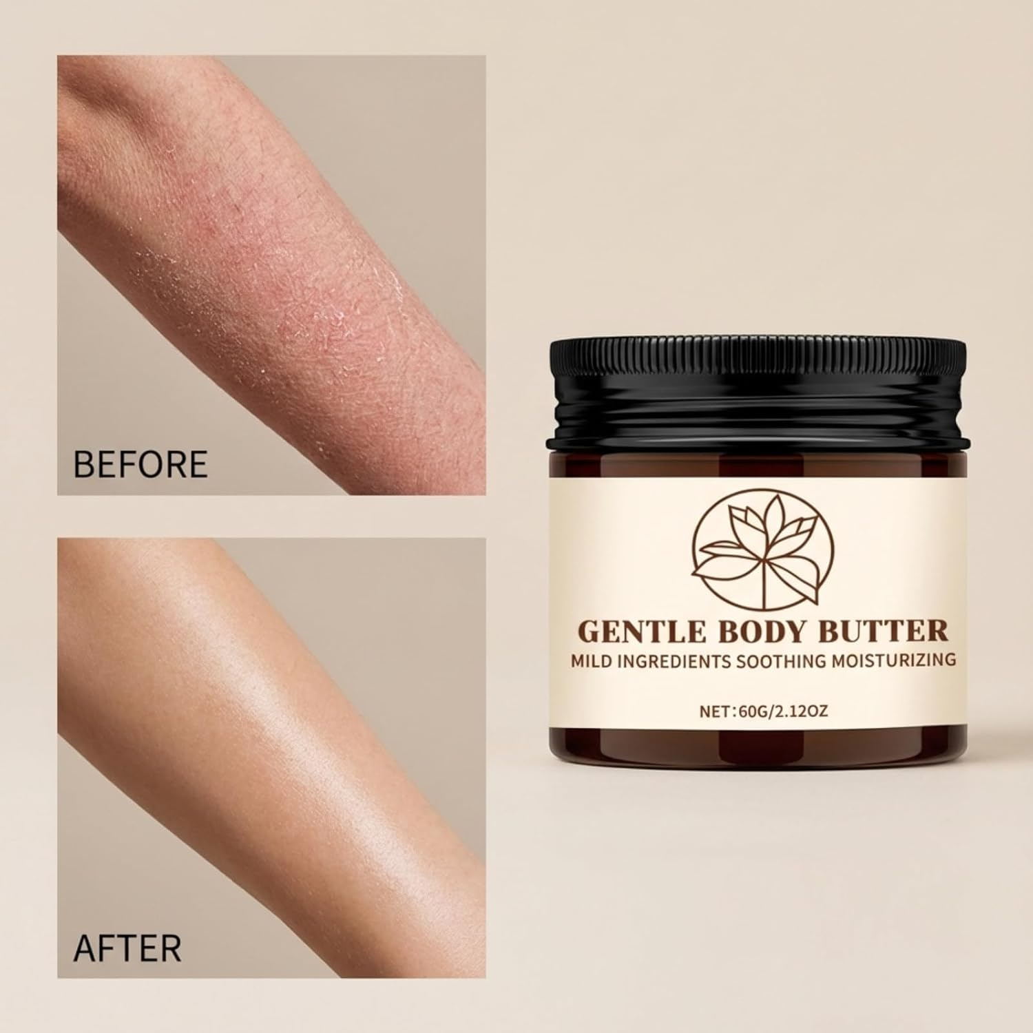 Gentle Body Butter for Dry Skin, Deep Moisturizing Body Cream with Mild Ingredients, Soothing Body Moisturizer for Sensitive Skin, Nourishing Skin Softening Body Butter for Daily Care, 60G (4Pcs) - 1Pcs image number 6