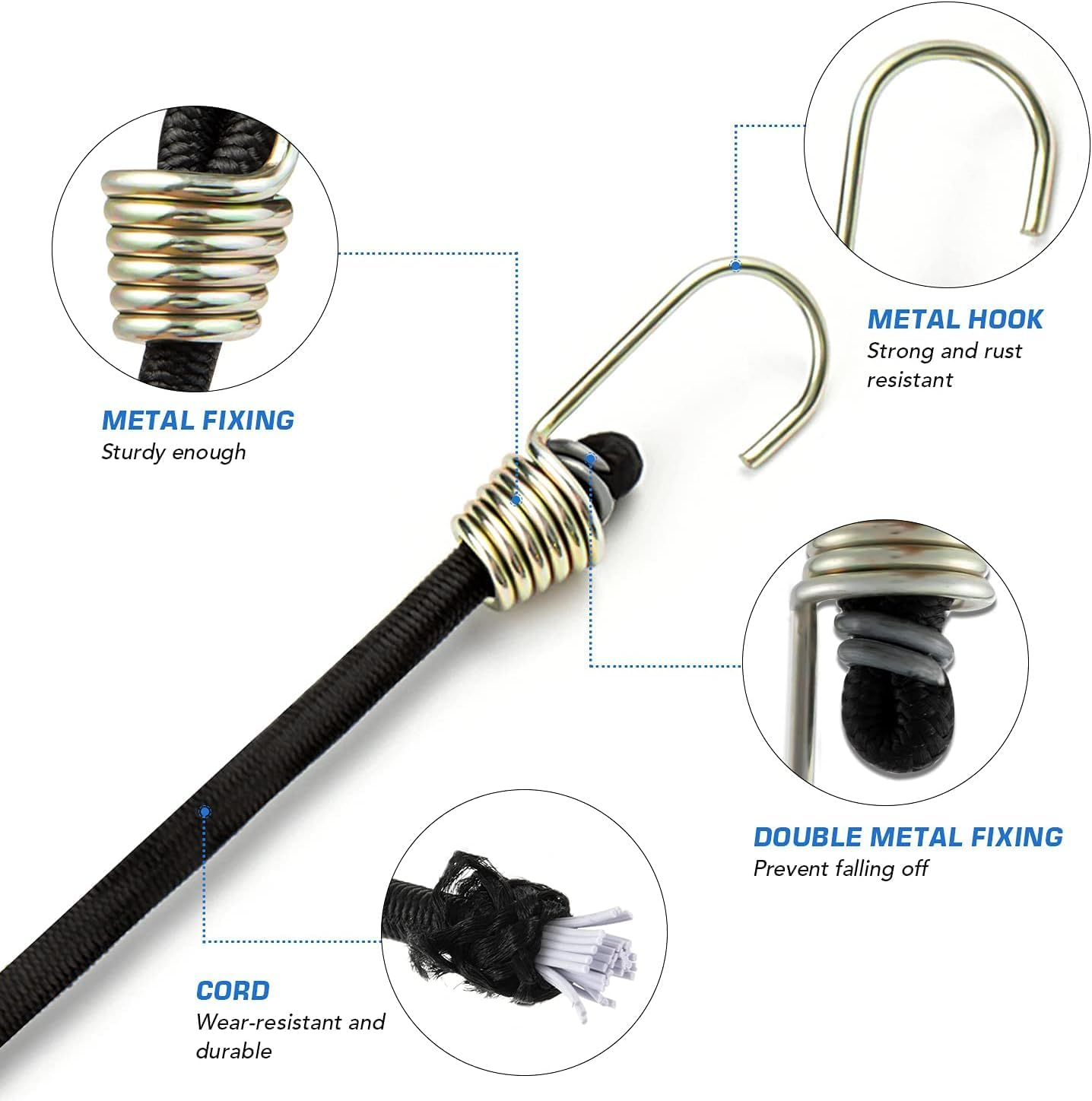 15Pcs Bungee Cords with Hooks, 9 Inch Rubber Small Black Bungee Cords with Carabiner Hooks for Camping, Bikes, Carrying and Organizing Things image number 6