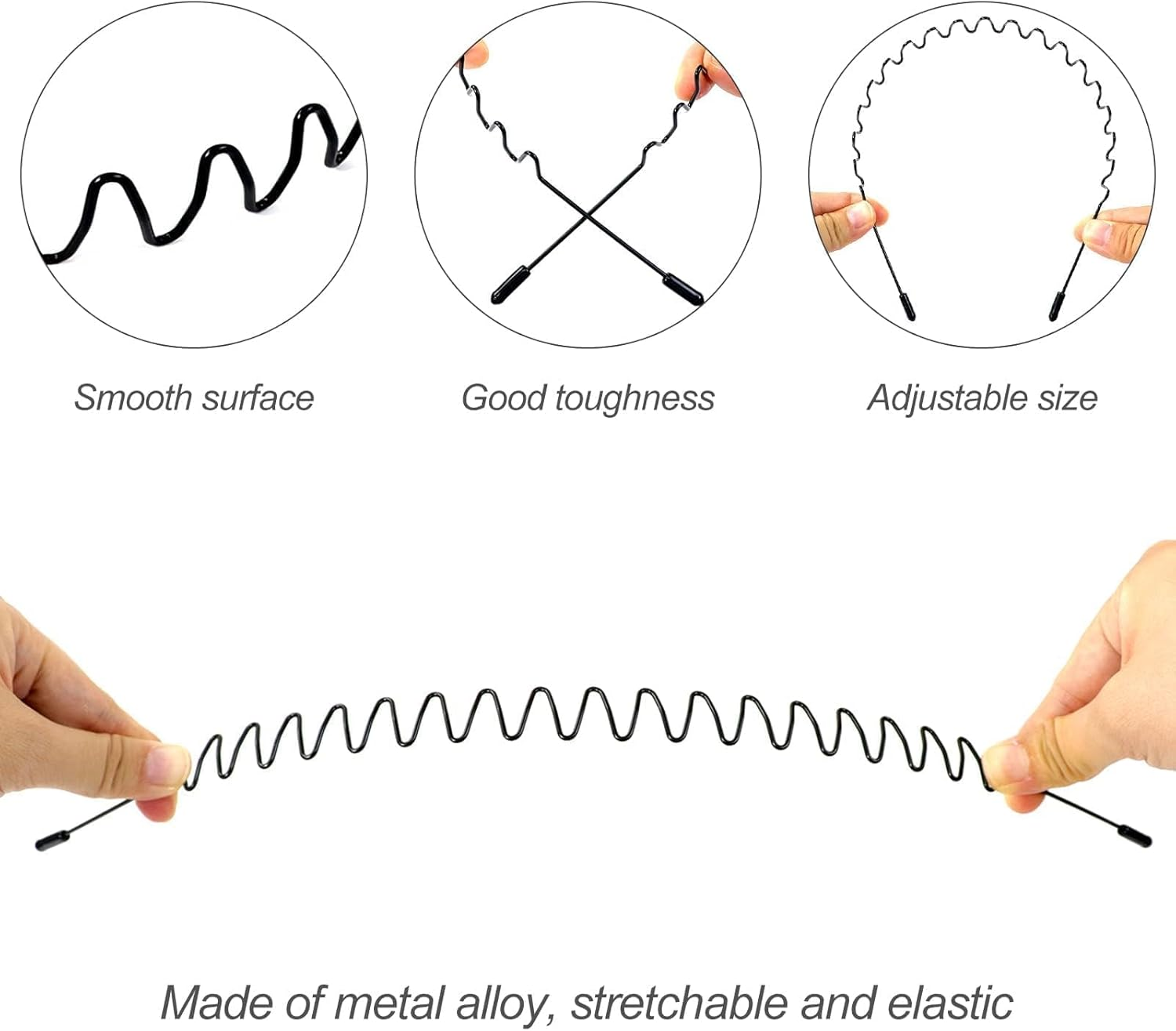 Hanyousheng 6 Pieces Metal Headband Black, Multi-Style Metal Hair Hoop, Unisex Hair Band, Hair Hoop Spring Wave Hairband, Sport Fashion Hair Band Accessories for Women and Men - Black image number 5