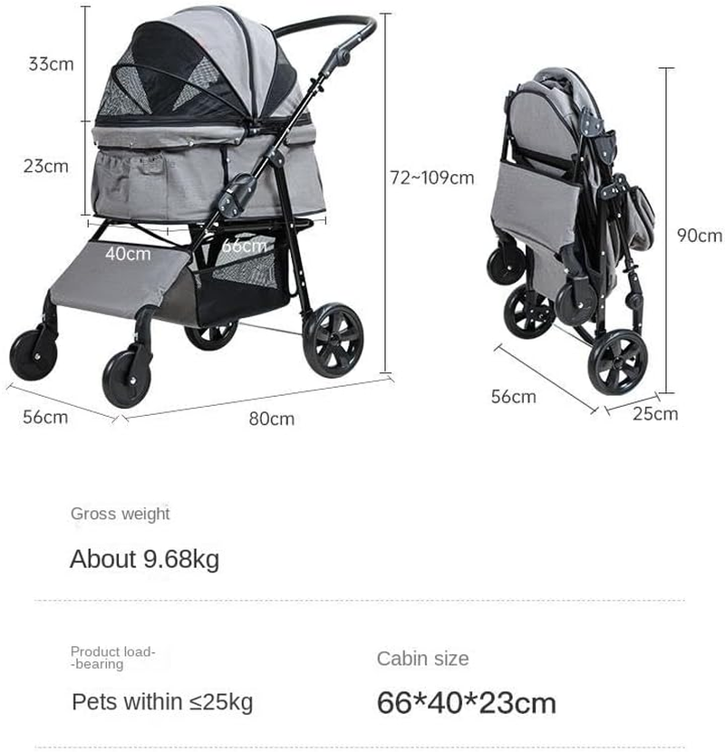 Pet Stroller Dog Stroller Cat Stroller Folding Pet Stroller Dog Folding Stroller with 4 Wheels Dog Cat Puppy Stroller for Medium Small Pet Dog Pram Dog Cat(Color:D) image number 3