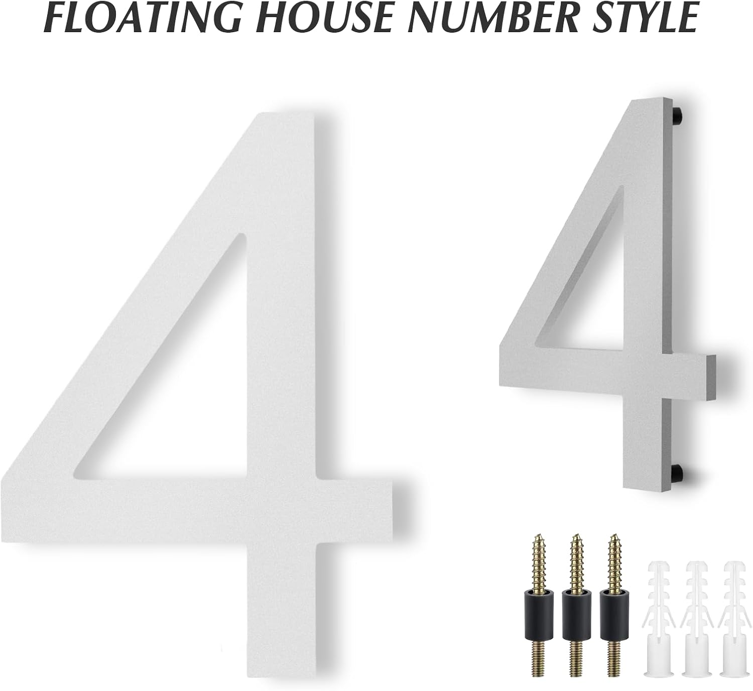 DEWEL Modern House Numbers for outside - Floating Large 8 Inch Silver Address Numbers for House, Door, Farmhouse, Street - Both Floating & Flush Styles - House Number 4 image number 4