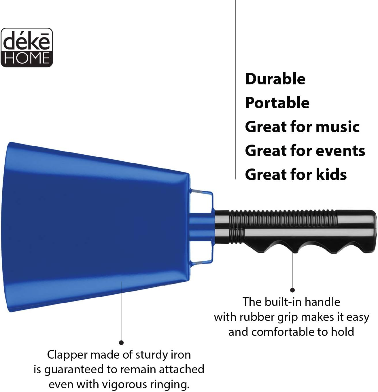 2 Pack 10 In. Steel Cowbell/Noise Makers with Handles. Cheering Bell Sporting, Football Games, Events. Large Solid School Hand Bells. Cowbells. Percussion Musical Instrument. Cow Bell Alarm (Blue) image number 4