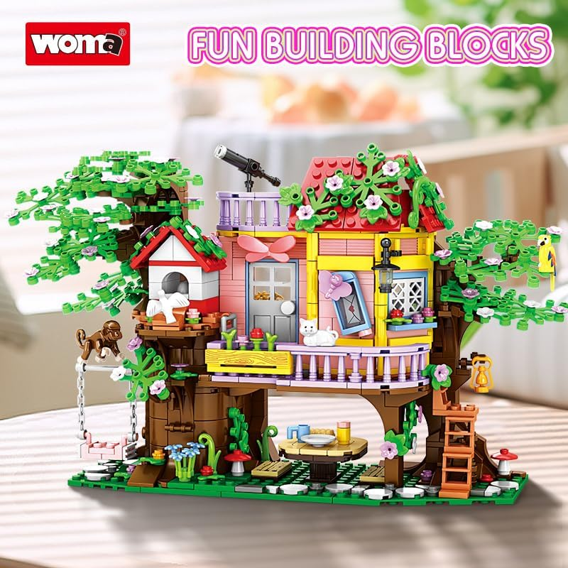 WOMA Tree House Building Set, 840 PCS Tree House Building Block Kit for Girls, Friendship Tree House Toy with Swing Animals Flowers, Polly Pockets for Girls 6-12 image number 4