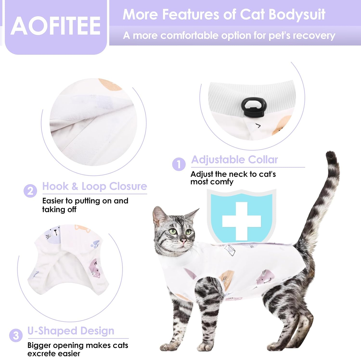 AOFITEE Cat Bodysuit after Surgery, Cat Bodysuit for Cat Surgery, Medical Pet Shirt Cat after Castration, Leak Protection Cat Body after Surgery Castration Cat, Cat Clothing after Castration, M image number 1