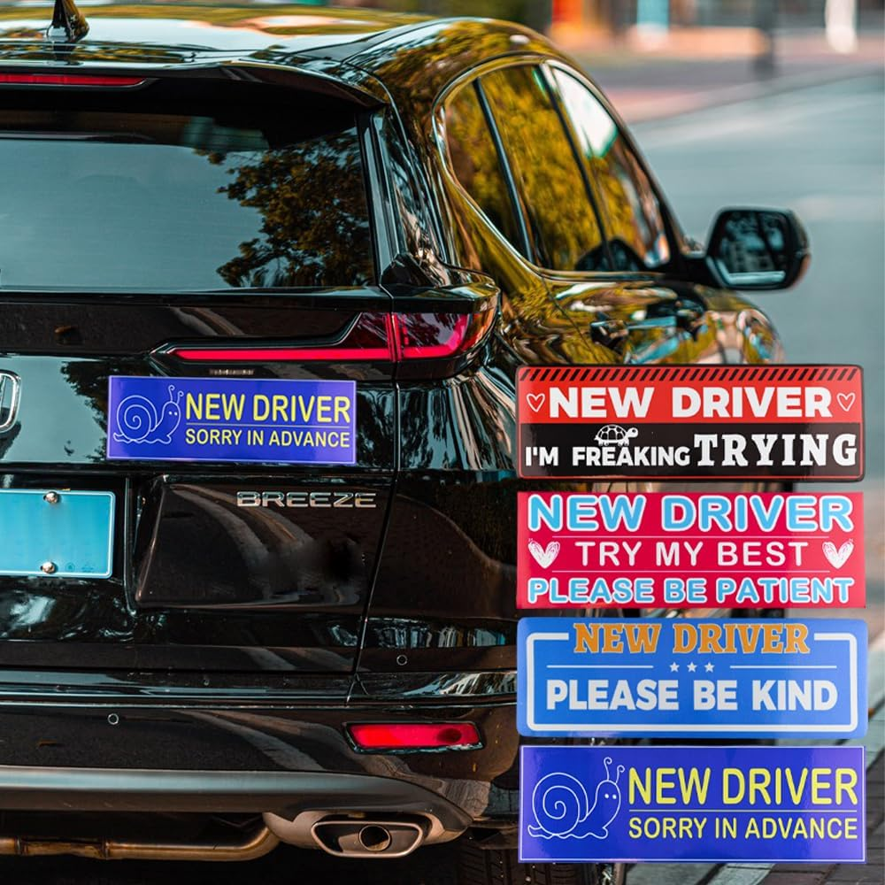 4 PCS New Driver Magnet for Car, Student Driver Magnet for Car, Removable Novice Rookie Safety Attention Sign Sticker, Funny Bumper Stickers Accessories(11.8 * 4.72In) image number 4