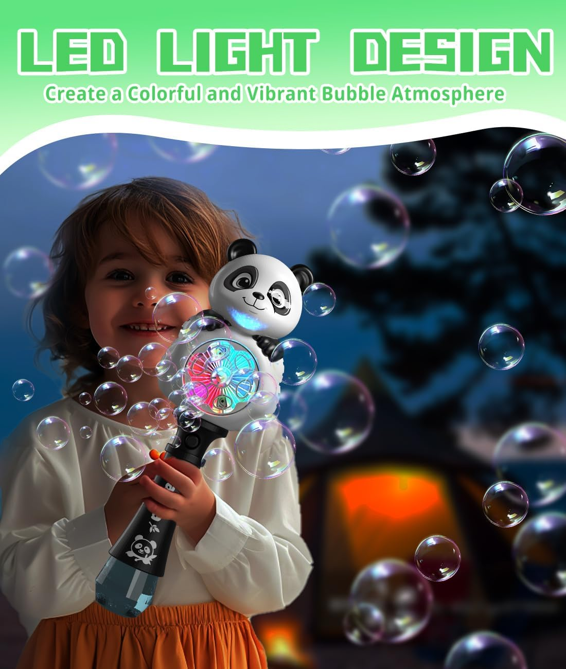 Rechargeable Bubble Machine - Bubble Wand for Kids with Colorful LED - Make Large Bubbles - Party Birthday Wedding Outdoor Toys Gifts for Toddlers Ages 3+ image number 3