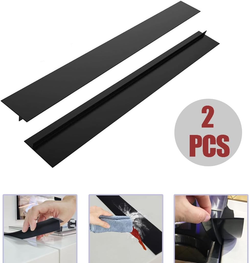 2 Pack Black Silicone Gap Covers - 21 Inches Flexible Kitchen Stove Gap Fillers for Countertop, Stovetop, Oven, Washer, Dryer - Easy to Clean, Food Grade Material image number 2