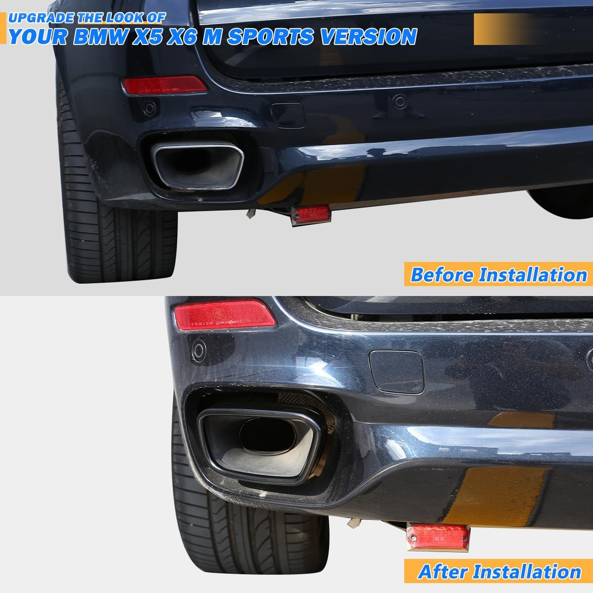 YIWANG Black Stainless Steel Tail Throat Vent Decorative Car Accessories for BMW X5 F15 X6 F16 2014-2019(Suitable for M Sports Version)