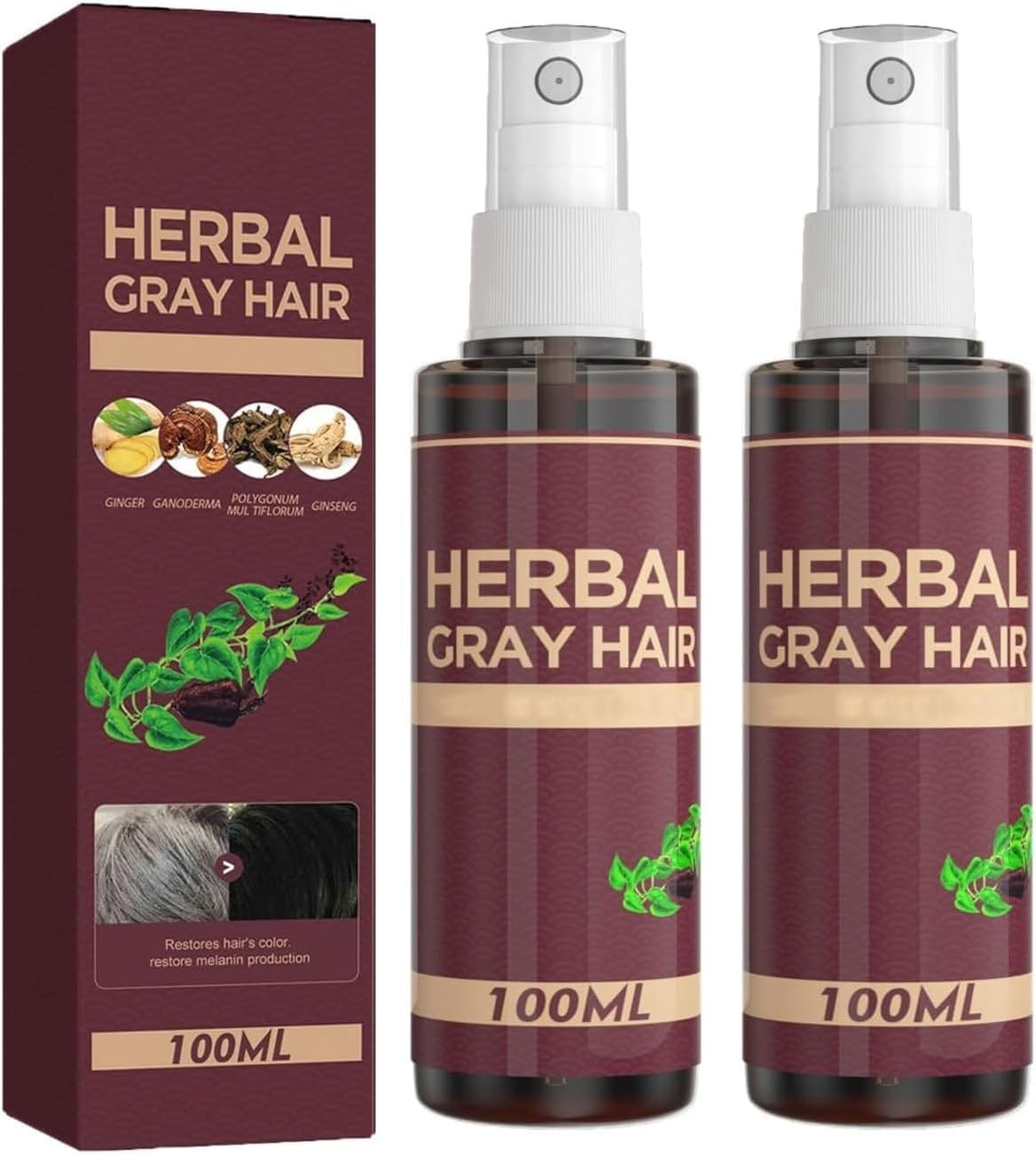 Hair Darkening Conditioner, 100 Ml Herbal Hair Coloring Essence Spray, Herbal Grey Hair Reversal Spray, for Natural Color Revival & Grey Hair Reversal (2Pcs) image number 4