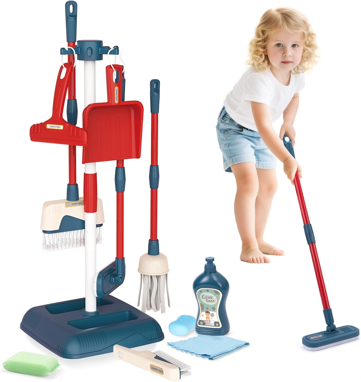 Detachable Kids Cleaning Toy Set - Broom, Mop, Dustpan, Brush, Rag Play, Housekeeping Kit, STEM Really Clean Toys Girls & Boys
