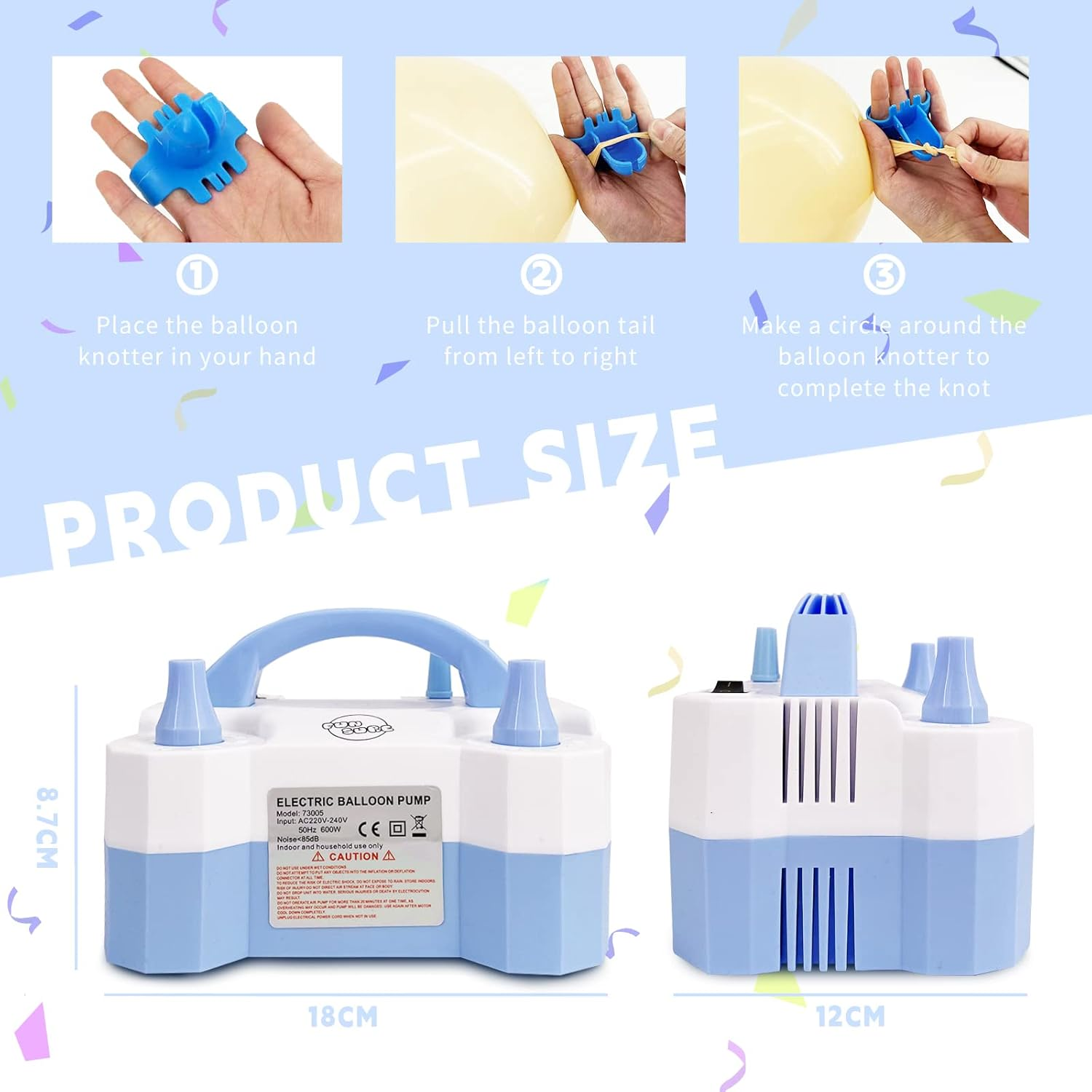 Funsure Electric Balloon Pump with 2 Nozzles - Portable, 220-240V 600W 50Hz, Au Plug - Blower for Party Decorations image number 5