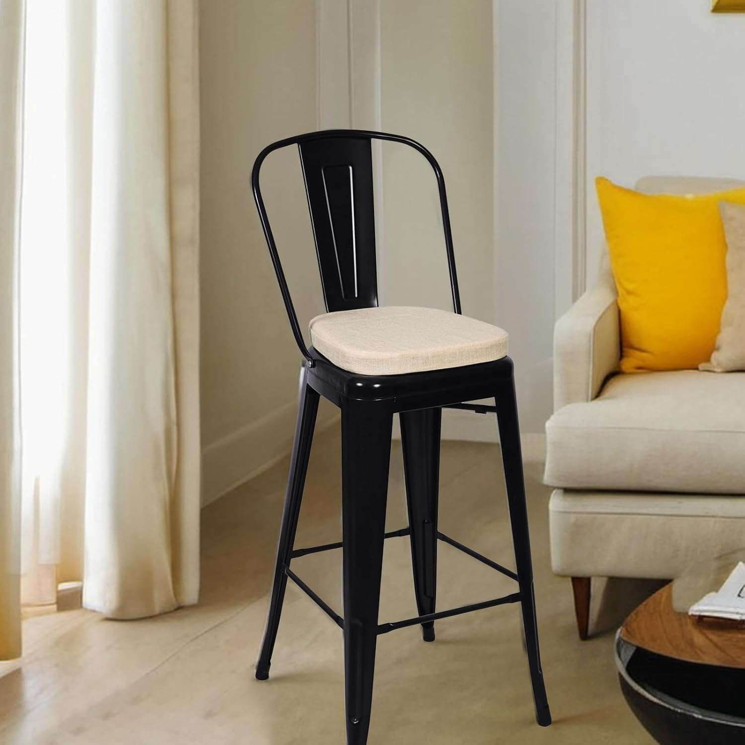 Baibu 14X14 Inches Metal Chairs Cushions with Ties Set of 4, Non-Slip Metal Dining Chair Pads Kitchen Chair Cushions with Machine Washable Cover - 4 Cushions Only (Beige, 14X14X1.5In) image number 7