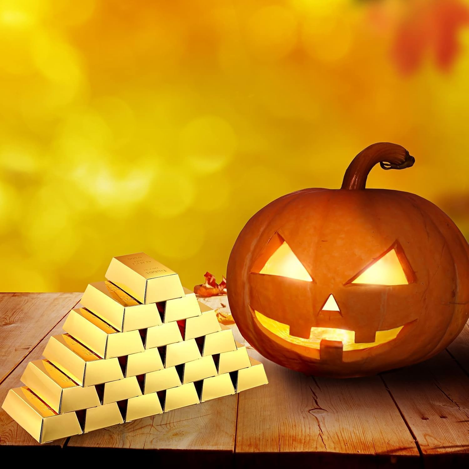 Gold Bar Fake Gift Box Foil Gold Bar Party Favor Boxes Paper Golden Favor Boxes Treasure Brick for Pirate Casino Theme Party Decorations Candy Treats Chocolate Toys（24 Pcs） image number 3