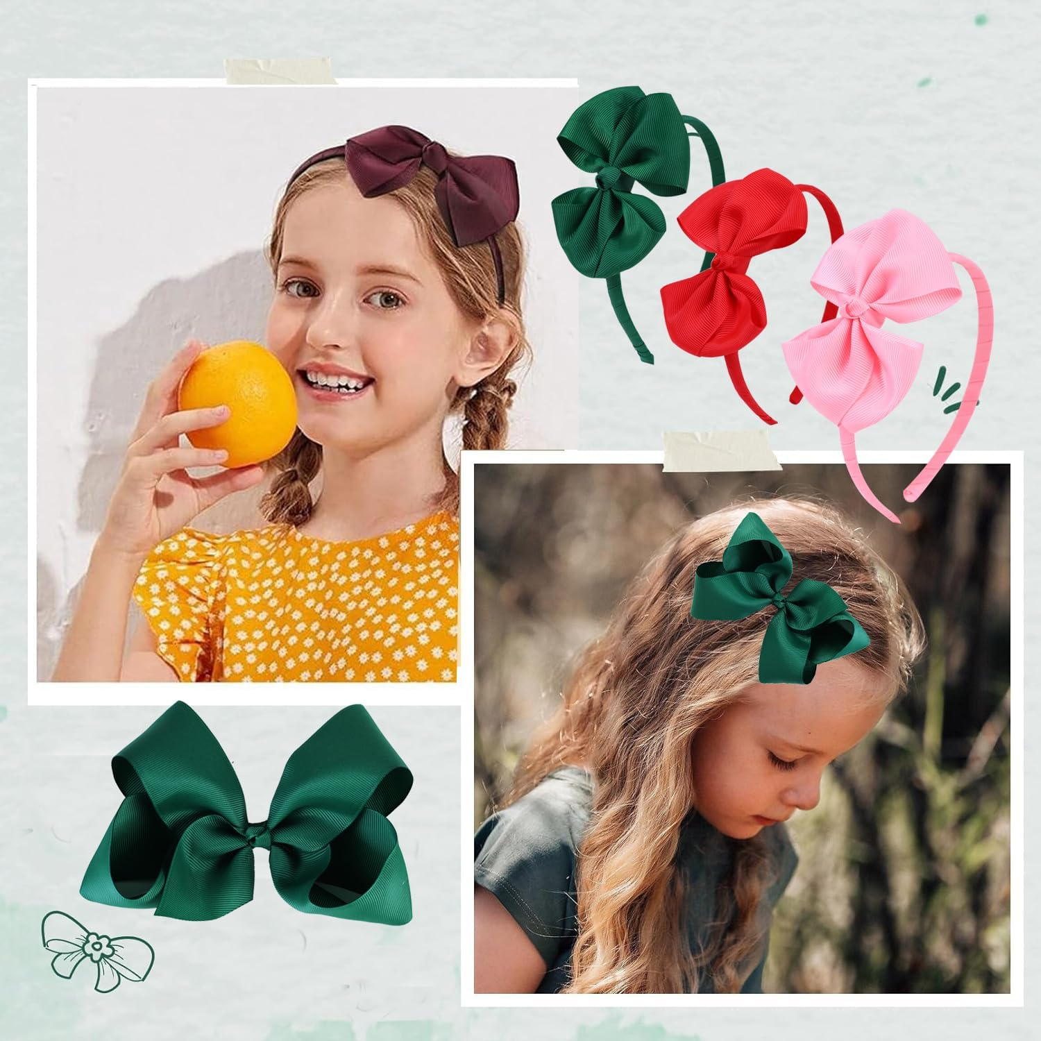 Bow Headband & 2 Pcs 4 Inch Hair Bows Set, Black School Hair Accessories for Little Toddler School Girls (Red) image number 1