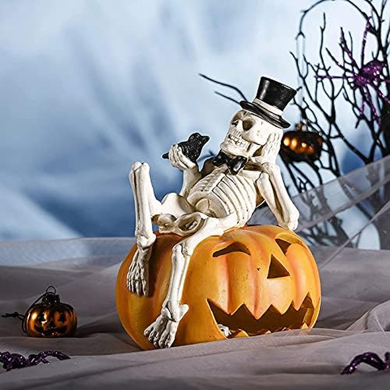 Halloween Skull Light, Glowing Resin Skeleton Ornament Durable Halloween Lantern Creative Halloween Decoration for Home Garden/1163 image number 1