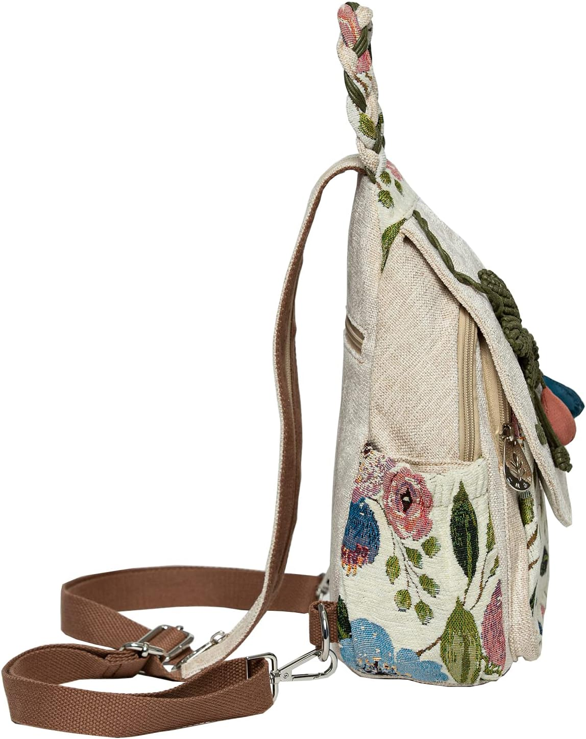 LOZENY Casual Canvas Backpack，Cotton Woven，Versatile Hand-Woven Cotton Linen Bag Small Shoulder Small Fresh Light Fashion Lightweight Cloth Leisure Art Backpack, Green Mist, Small, Handmade Art