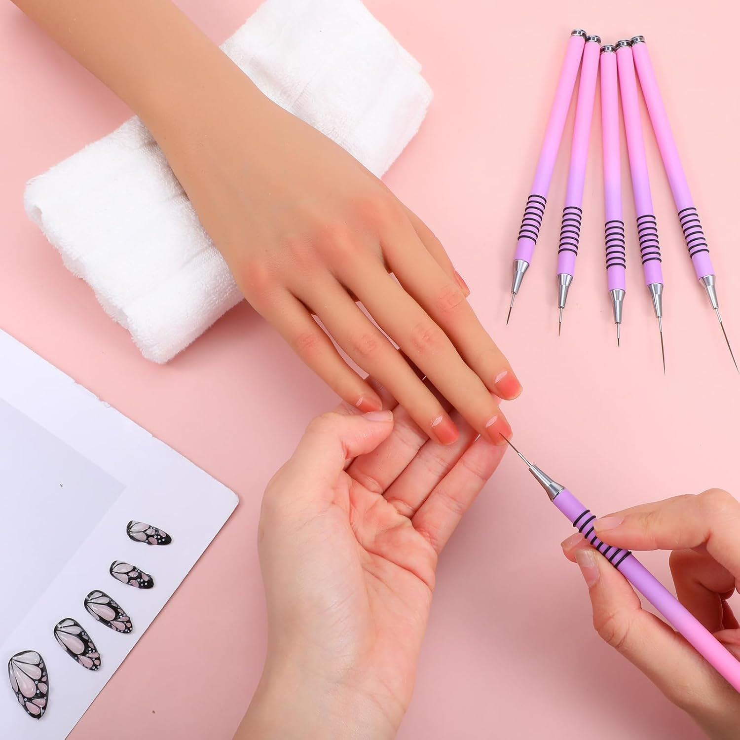 6 Pcs Nail Art Liner Brushes, Nail Art Design Brush Metal Handle Striper Brushes Nails Arts Tools with Striping Nails Arts Brush for Long Lines Thin Details Drawing 5/7/9/11/20/25Mm (Gradient) image number 2