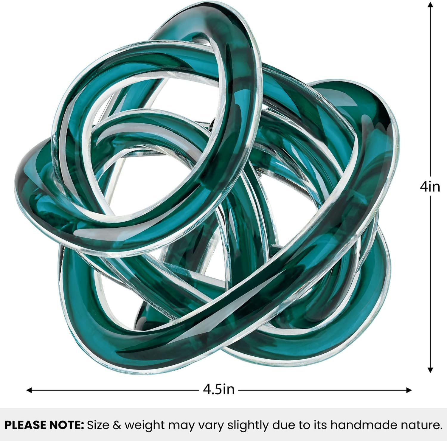 Torre & Tagus Orbit Hand Blown Glass Infinity Knot Sculpture - 4.5 Inch Glass Art Teal Knot Decor Ball for Home Decor, Small Centerpiece Table Decoration for Home Interior (Clear Teal) image number 2