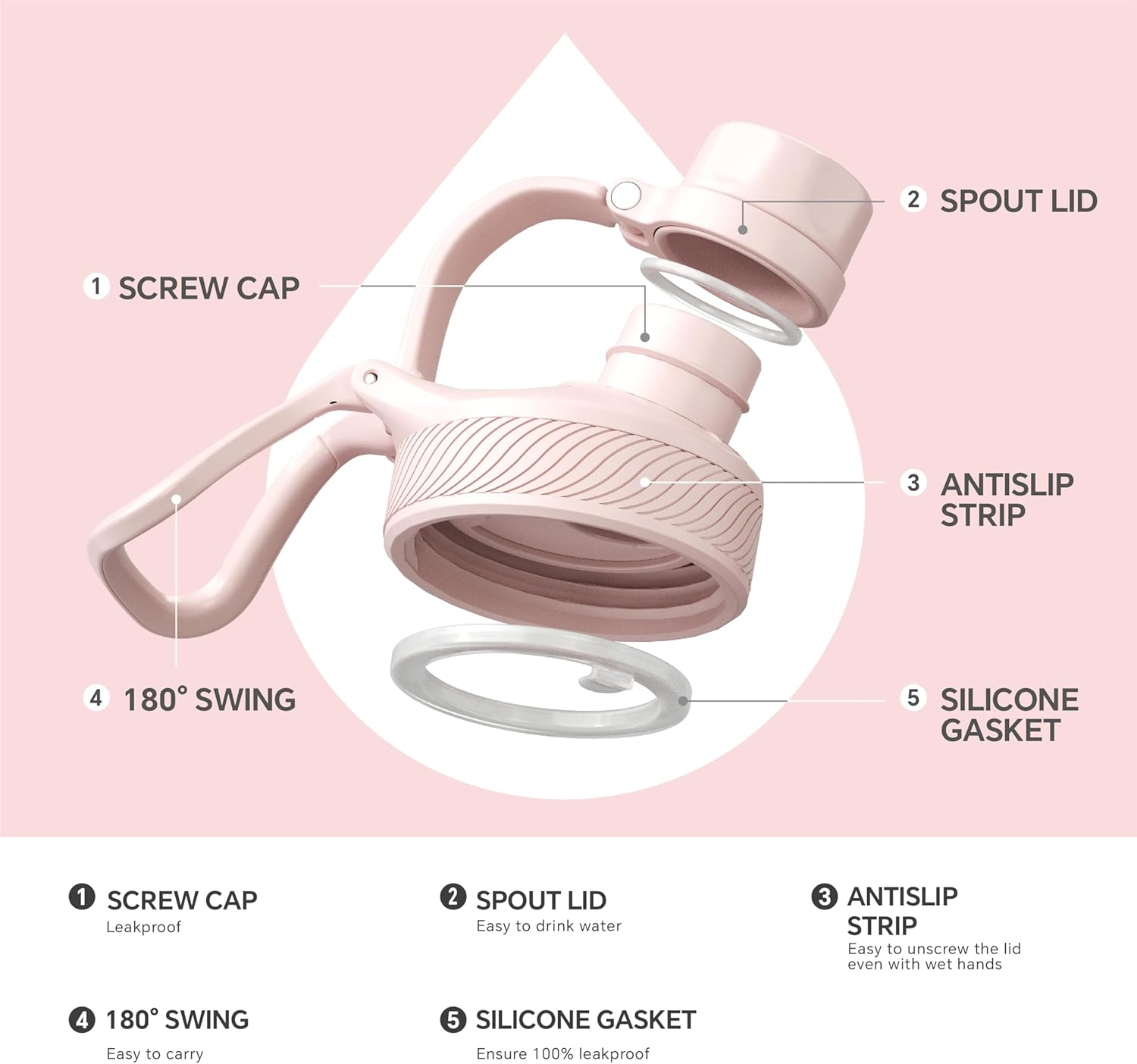 IDEUS Vacuum Insulated Water Bottle, Stainless Steel Double Wall Flask Metal Sports Canteen with Leak-Proof Straw Screw Cap (Light Pink, 12Oz (360Ml))