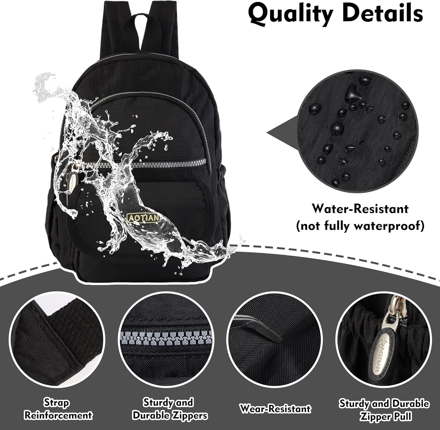 AOTIAN Mini Nylon Women Backpacks Casual Lightweight Small Daypack for Girls - Mini Deep Purple image number 6