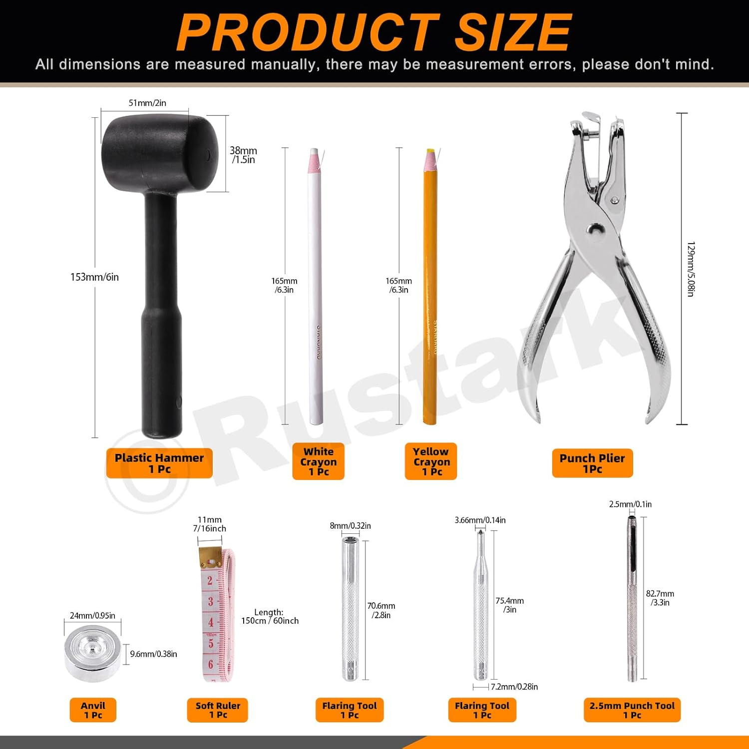 120 Sets 12.5Mm 6 Colors Leather Snap Fasteners Kit with Hammer 9Pcs Setting Tools, Metal Snap Button Press Stud Clothing Snap Assortment Kit for Leather, Clothes, Jackets, Jeans, DIY Craft image number 4