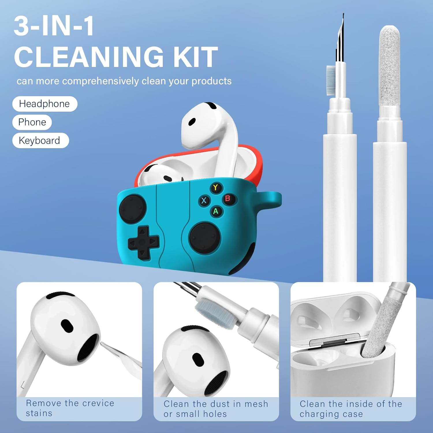 Rorupopo Game Case for Airpods 4 Cover Shock-Proof Protective Silicone Case with Cleaning Pen and Keychain Accessories for Apple Airpods 4Th Generation (Red+White) image number 2