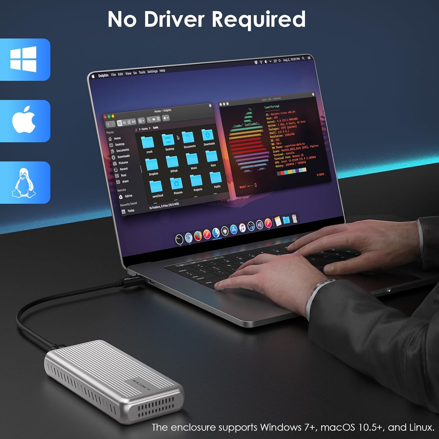 WAVLINK 40Gbps M.2 Nvme SSD Enclosure, Tool-Free Installation, Nvme Enclosure for MAC Mini Compatible with Thunderbolt 4/3/USB4/3.2/3.1/3.0/2.0, Support SSD Size 2230/2242/2260/2280 B+M/M-Key, Max 8TB image number 2