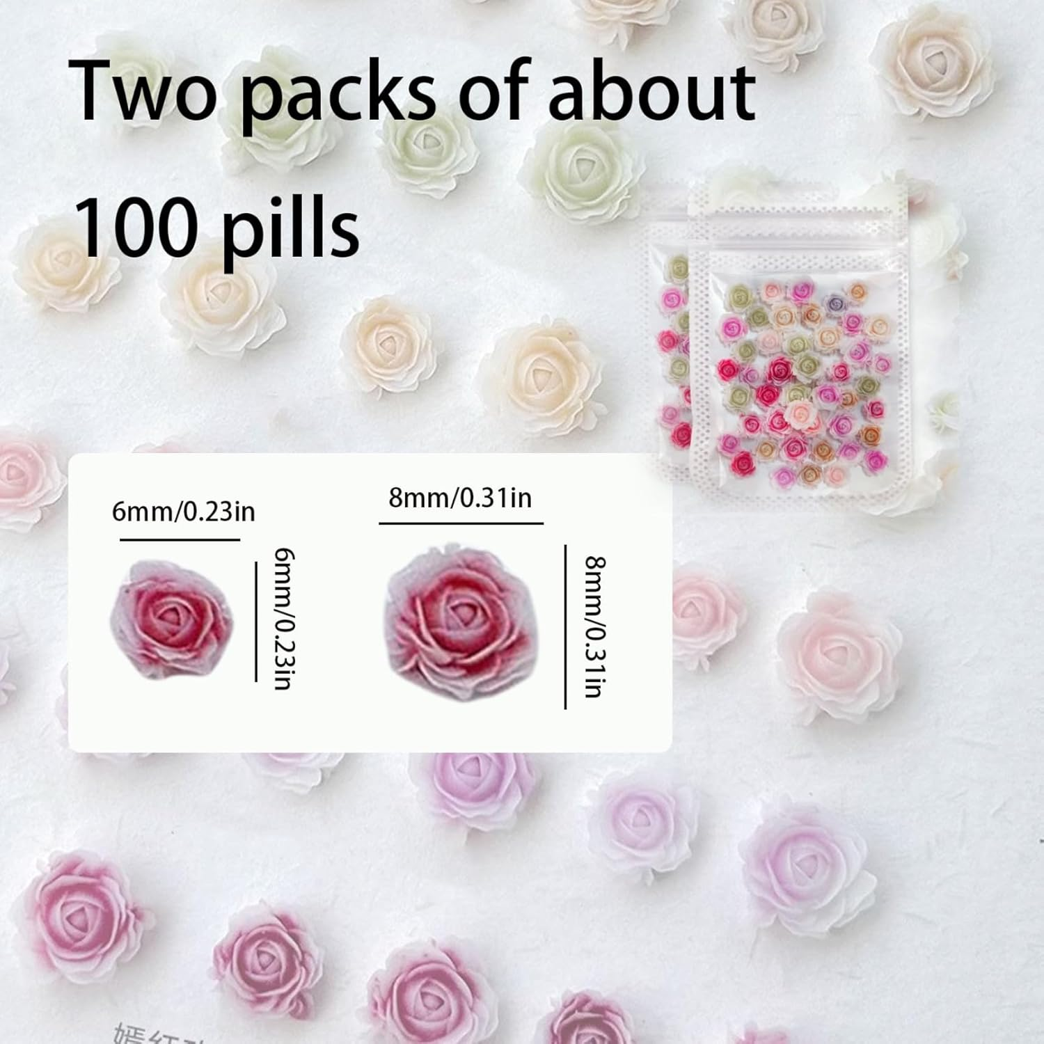 Nail Charms 100 PCS Flower Nail Charms Resin Camellia Nail Charms Mixed Colors Nail Decorations Elegant Nail Art Accessories Multifunctional Flowers for Nails Art Manicure DIY Women Girls image number 1