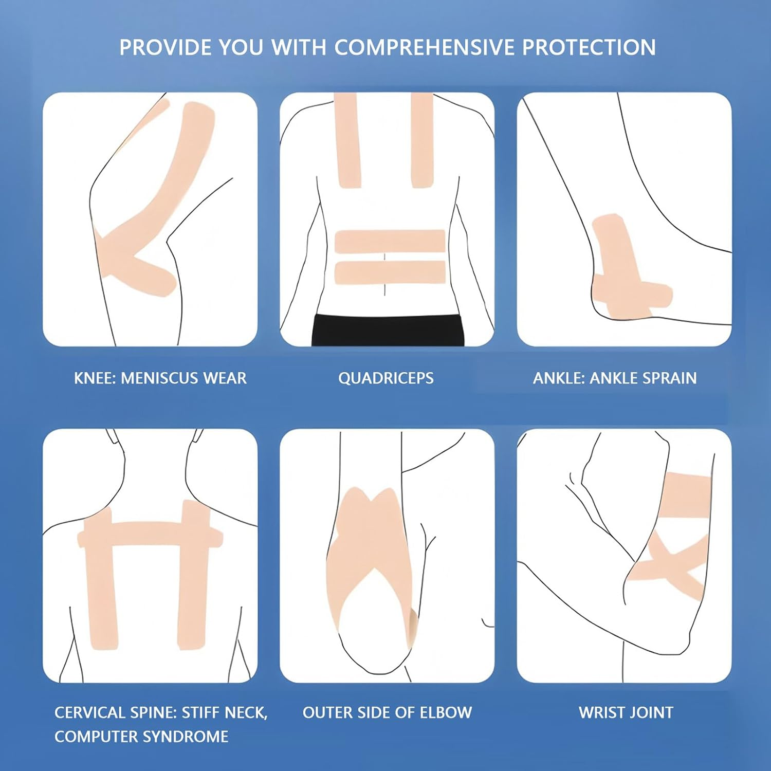 Kinesiology Tape - 6 Rolls (3.8CM X 5M) Waterproof, Latex-Free Sports Tape for Muscle & Joint Support, Pain Relief, Injury Recovery - KT Tape for Knees, Shoulders, Ankles, Elbows image number 2