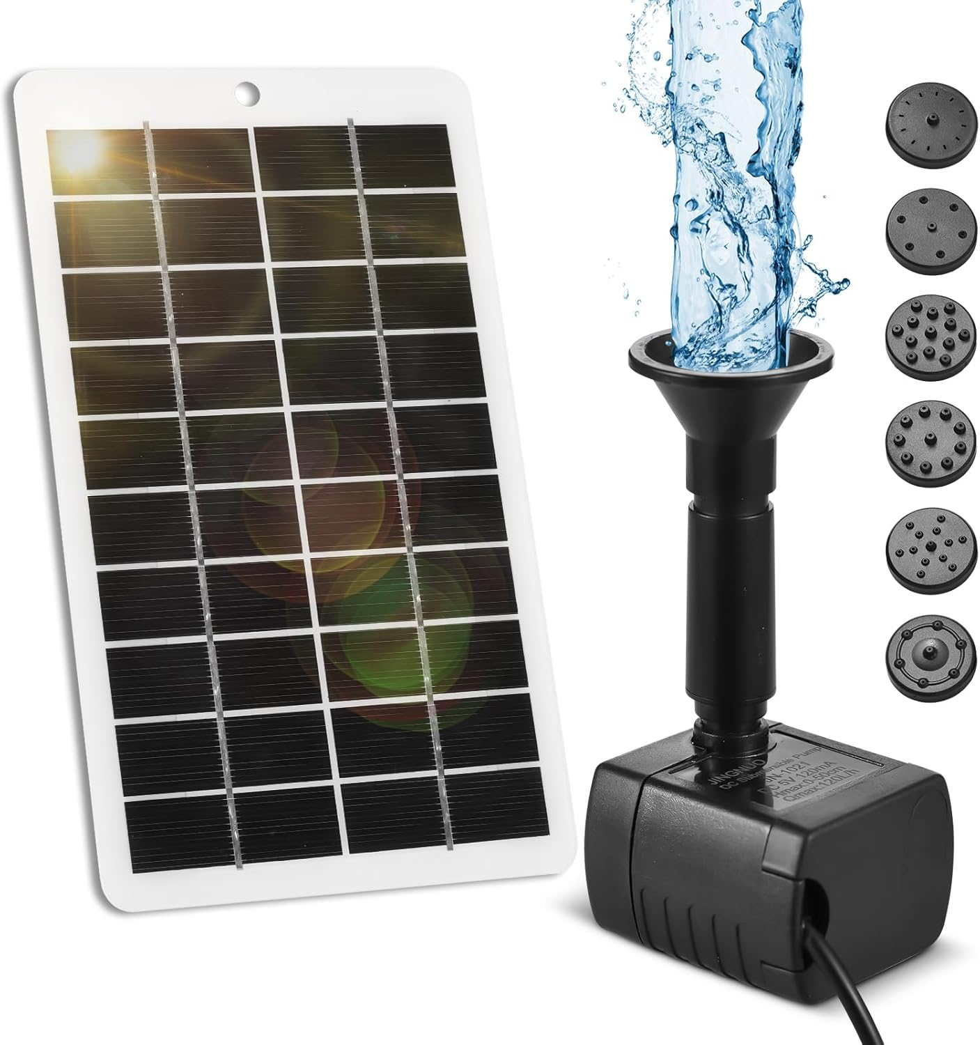 Solar Water Fountain Pump, 4W 5V Solar Panel Kit, 120L/H Flow Rate, 50Cm Lift, 6 Modes, 9 Nozzles, Black image number 3
