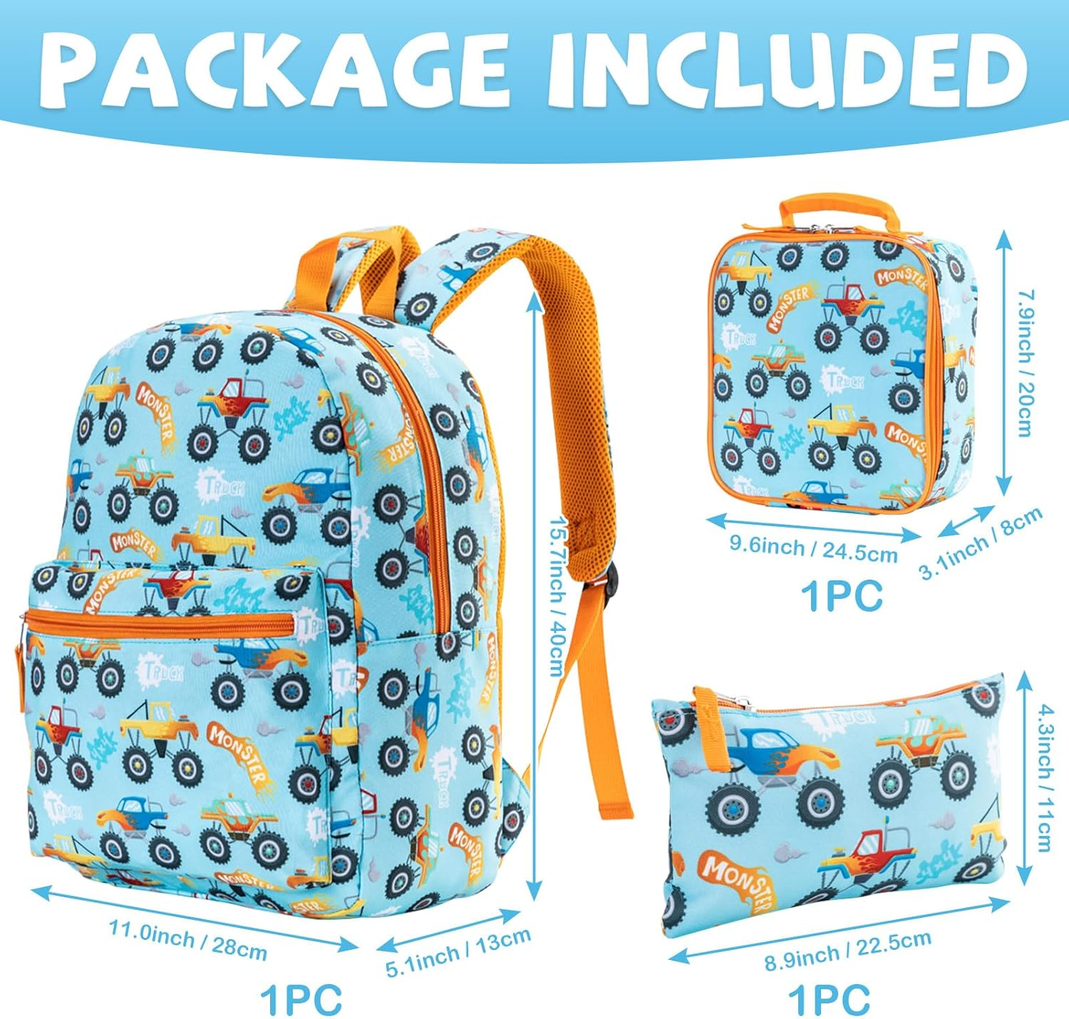 Cute Cartoon School Bag Set,School Backpack Teen Girls Women with Lunch Bag and Pencil Case Water Resistant Bookbag,Students 3-Piece Sets School Bag