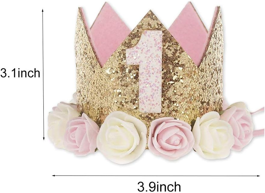Baby Boy Girl First Birthday Crown - Number 3 Headband Little Prince Princess Hat Sparkle Gold Style 3Rd Decorations Tiara Crown Cake Smash Photo Prop, Girl Pink image number 6