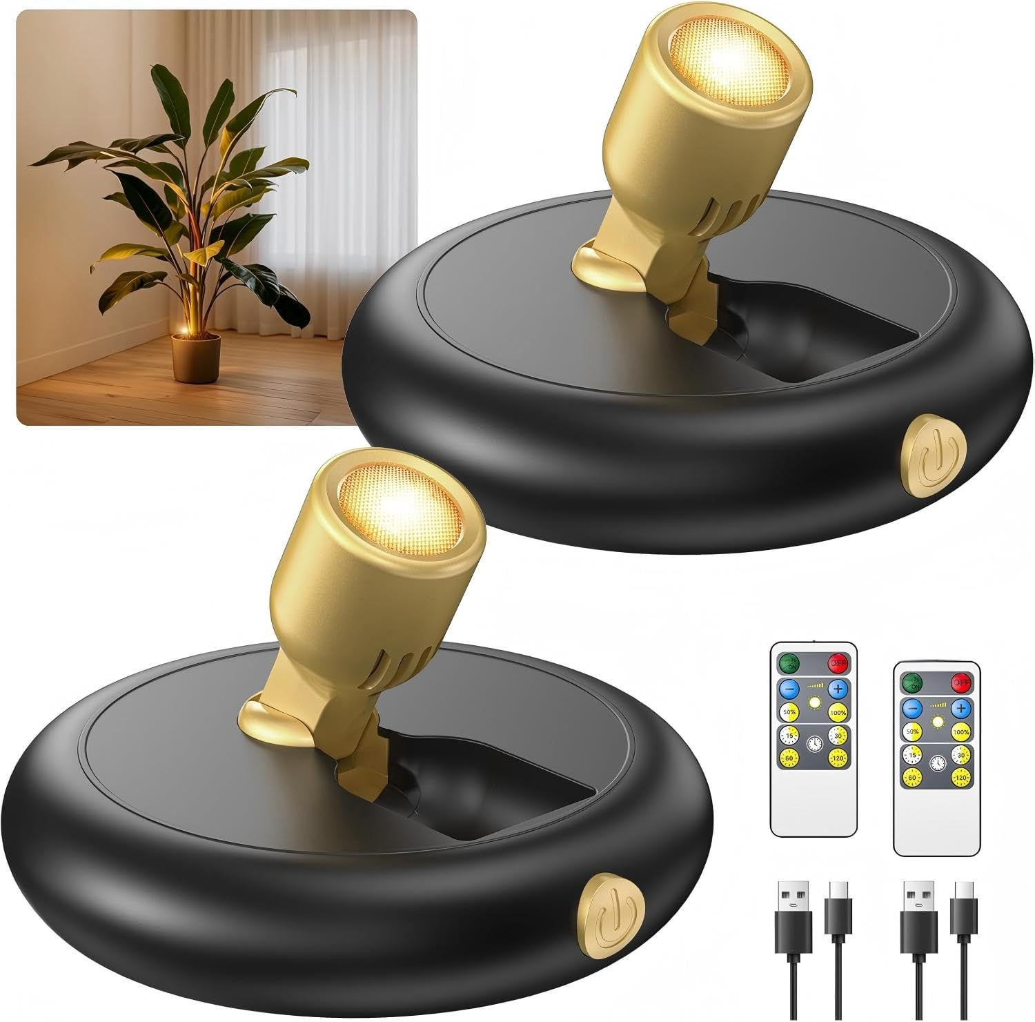 Rechargeable Picture Lights, Wireless LED Spotlight Indoor with Remote & Timer, Magnetic Dimmable Mini Wall Uplight for Indoor Plants, Artwork, Display Shelves & Closet