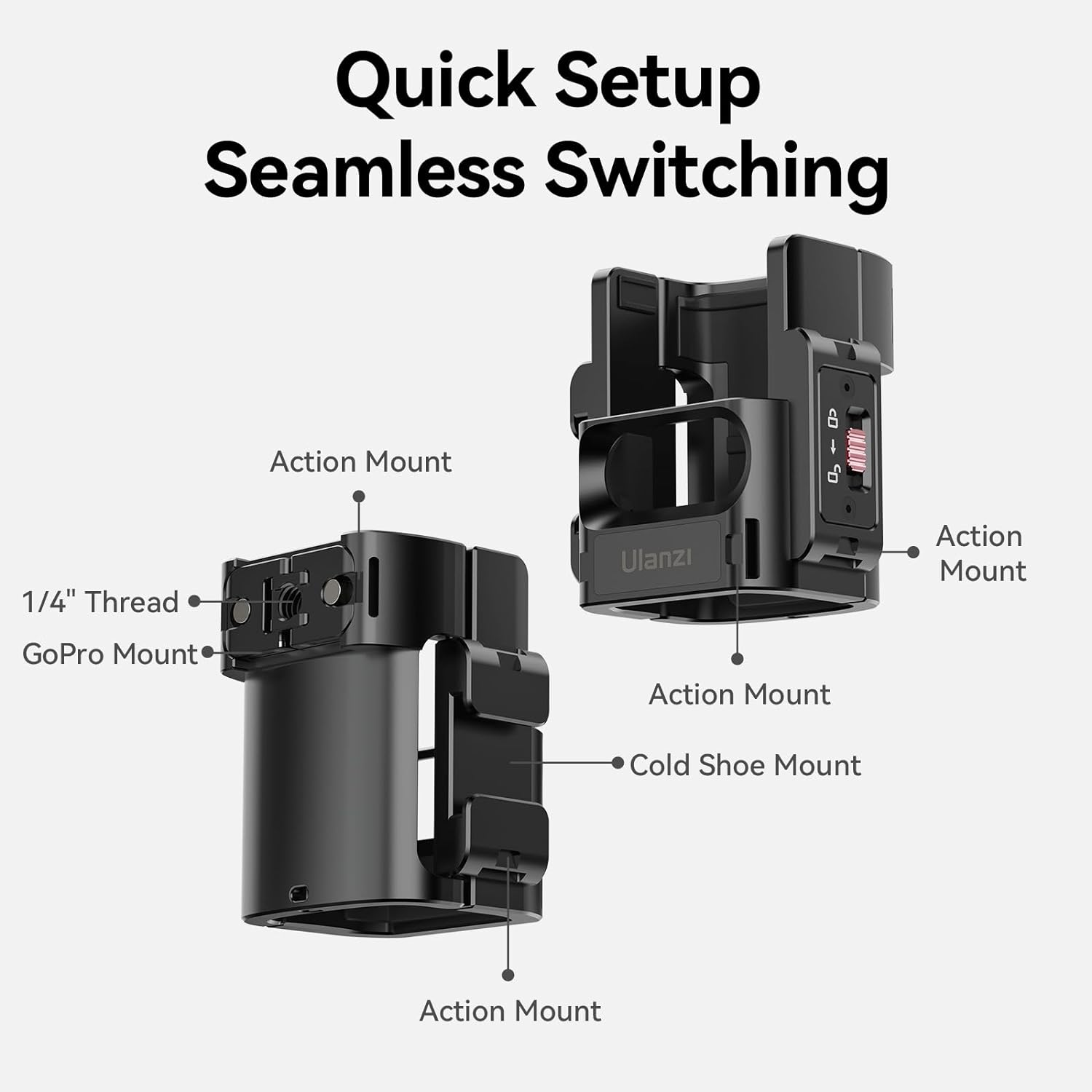 ULANZI PK-06 Expansion Adapter Accessories for DJI Osmo Pocket 3 - Aluminum Protective Cage Metal Bracket Mount with 1/4 Screw Holes/Gopro Adapter/Cold Shoe/Osmo Action Quick-Release image number 2