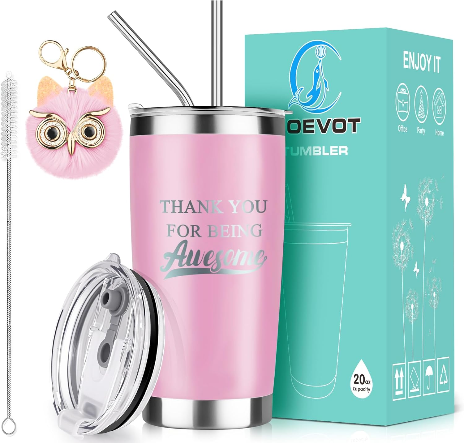 Women Thank You Gifts, Female Friends Appreciation Gift, Coworkers Colleagues Employee Manager Boss Lady Teacher Office Gifts, Leakproof Steel Insulated Tumbler with Lid and Straw | 20Oz (Pink)
