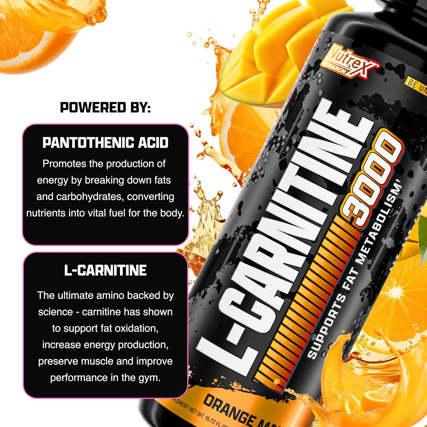 Nutrex Research Liquid Carnitine 3000 | Premium Liquid Carnitine, Fat Loss Support | Orange Mango |16 Fl Oz image number 3