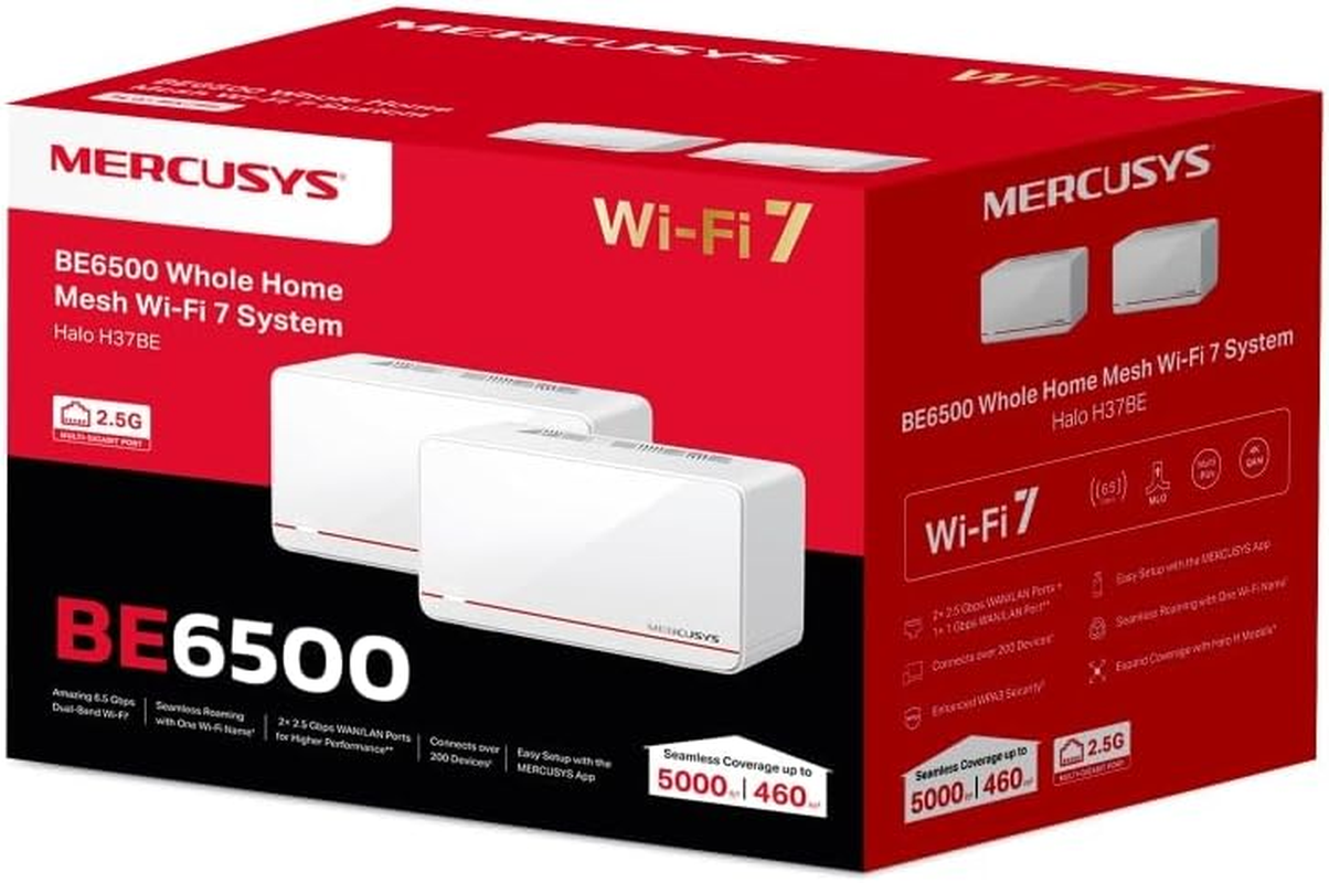 Mercusys BE6500 Whole Home Mesh Wi-Fi 7 System, Dual-Band, 4K-QAM, MLO, 2 X 2.5G + 1 X 1 G, Seamless Roaming, Gaming & Streaming, Easy APP Manage and Setup, Parental Control (Halo H37Be(2-Pack)) image number 5