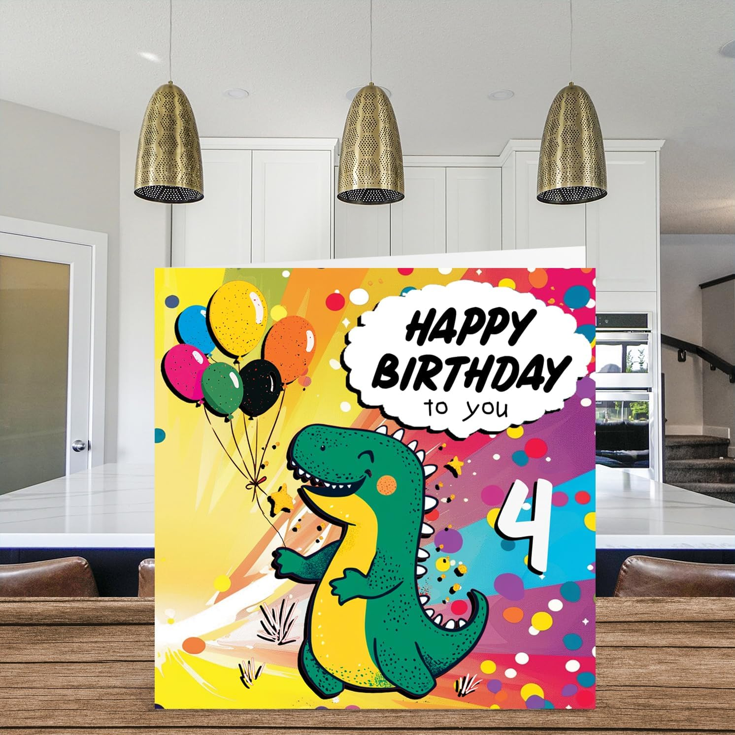 4Th Birthday Card Boy - Roarsome Dinosaur Party - Dinosaur Birthday Card for 4 Year Old Boy, Age 4 Boys Cards, 145Mm Cute Greeting image number 3