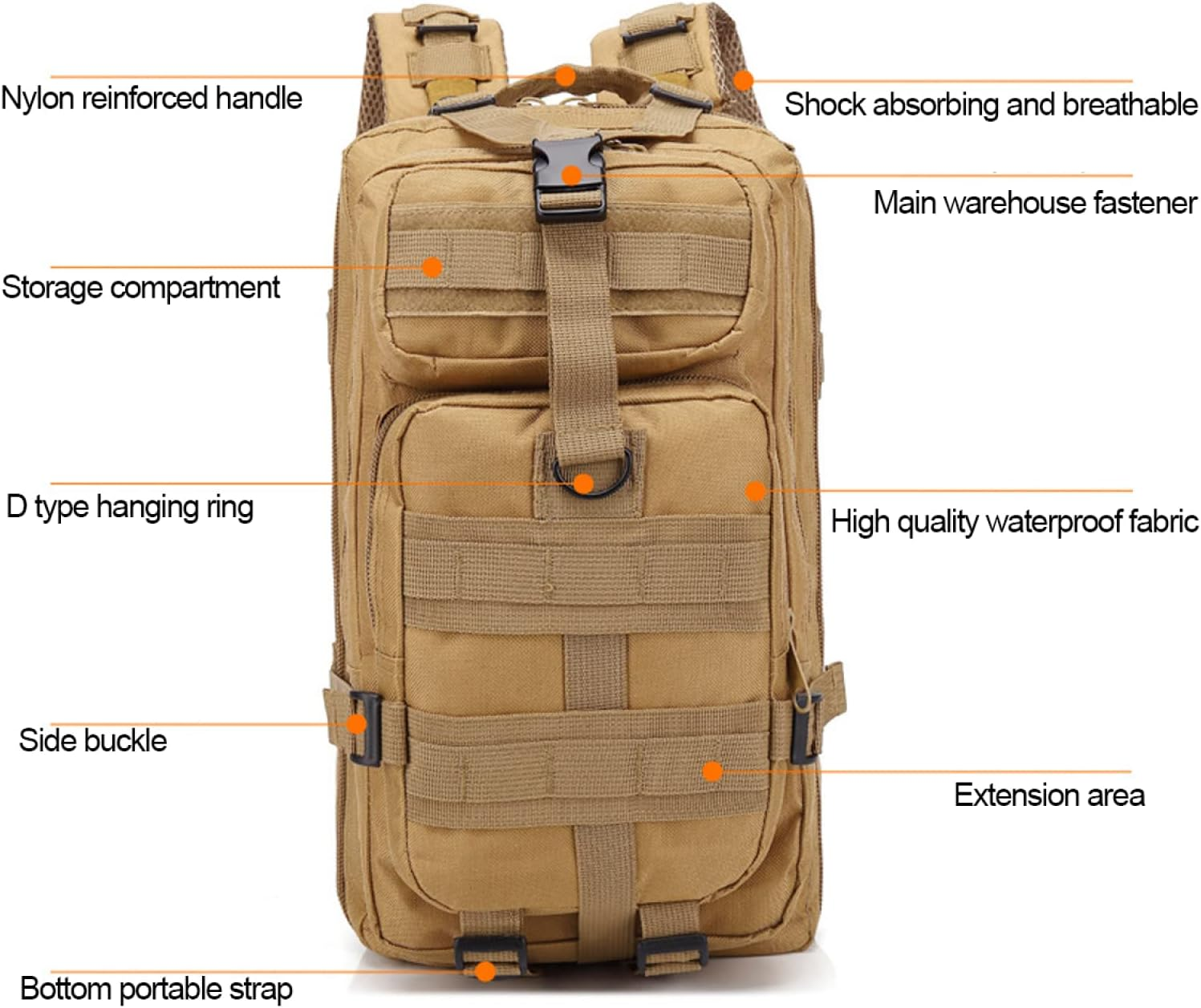 30L Mountaineering Outdoor Multifunctional Backpack 3 Days Tactical Backpack Military Tactical Backpack Assault Pack for Hiking Camping Trekking Hunting,Armygreen image number 3