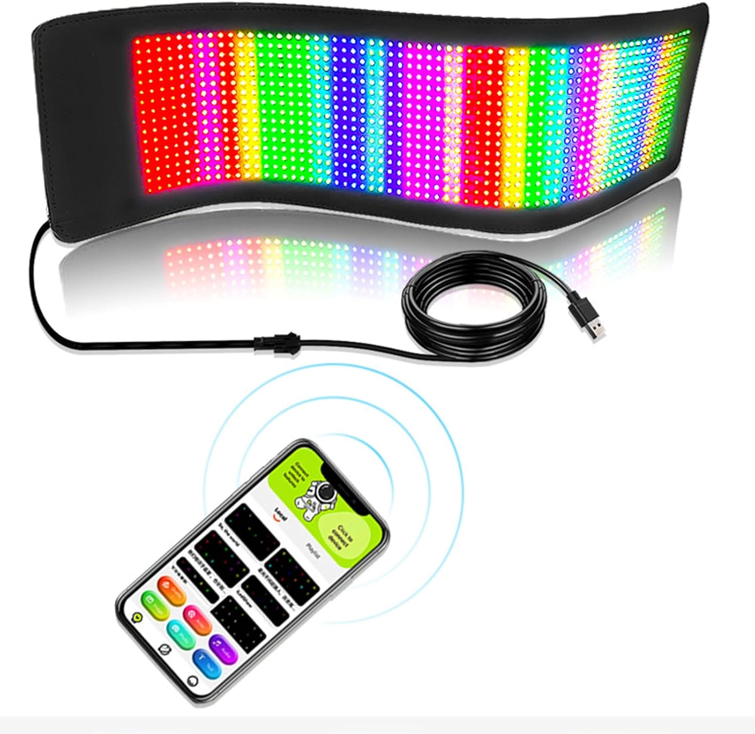 15.4X4.2In LED Panel, USB Customizable Flexible Car Screen with APP Control, Programmable Sign for Store Car Party Christmas Display image number 5