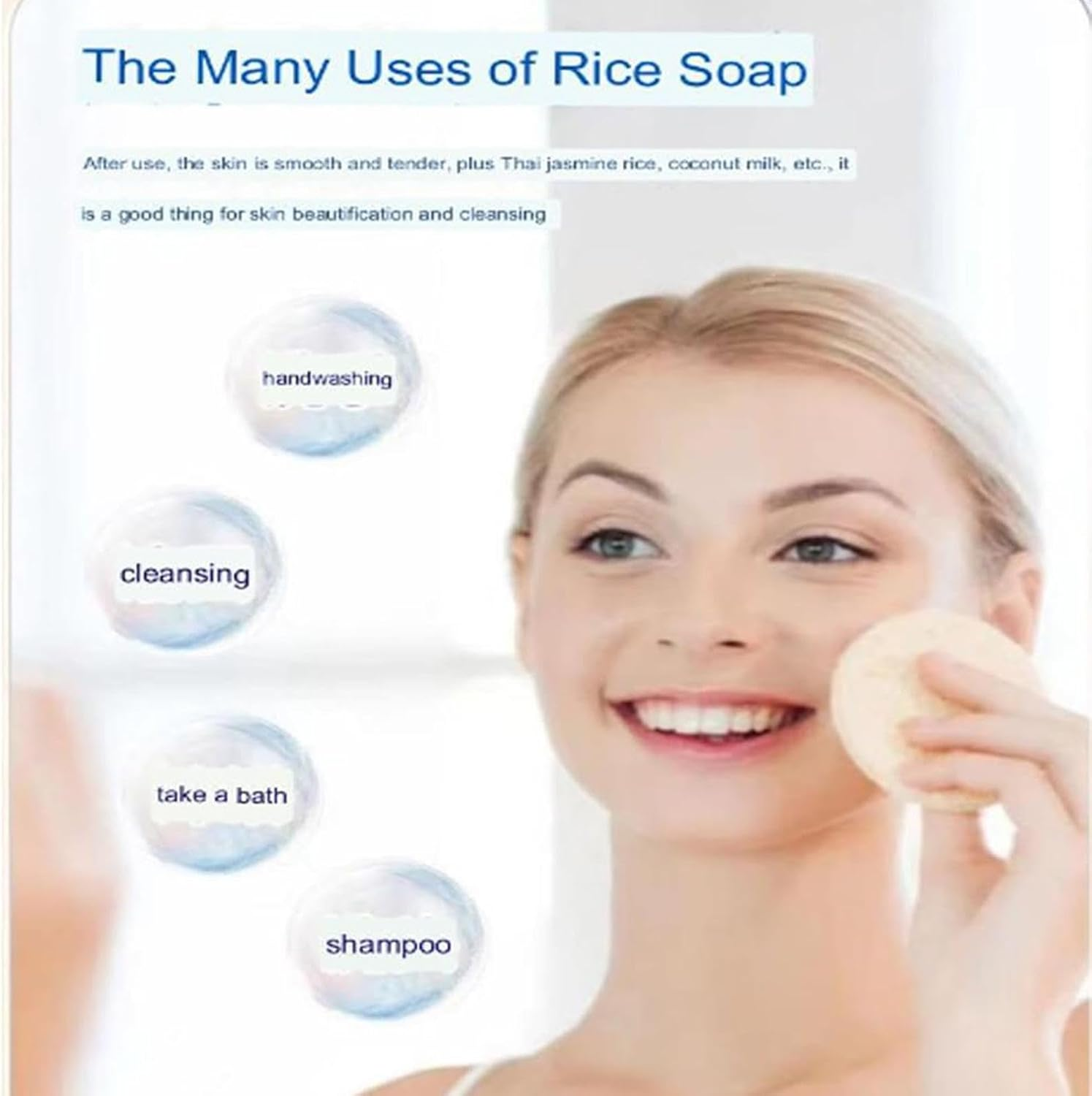 Rice Body Washing Bar - Multi-Functional Cleansing Bar for Washing Bathing - Travel Supplies Skin Care Products for Hand Washing, Removing Make-Up, Washing Face, Bathing, Shaving Puchen image number 4