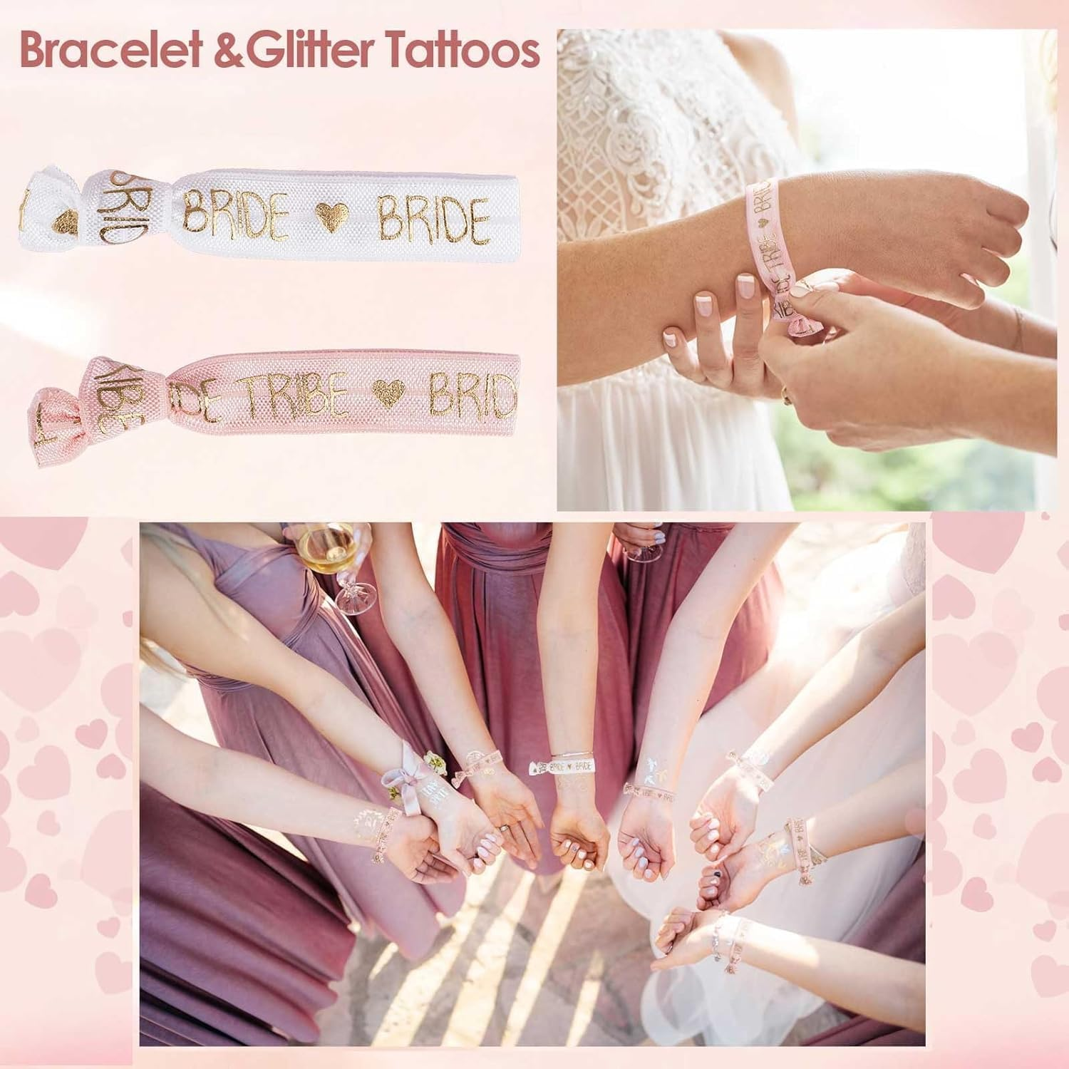 11Pcs Hair Scrunchie Accessories Bridal Wedding,Bride Bracelets Set,Bridal Shower,Bride Decorative Hair Band,Stag Party Bracelet,Team Bride Bracelets,Hot Embossing Bridal Bracelets image number 2