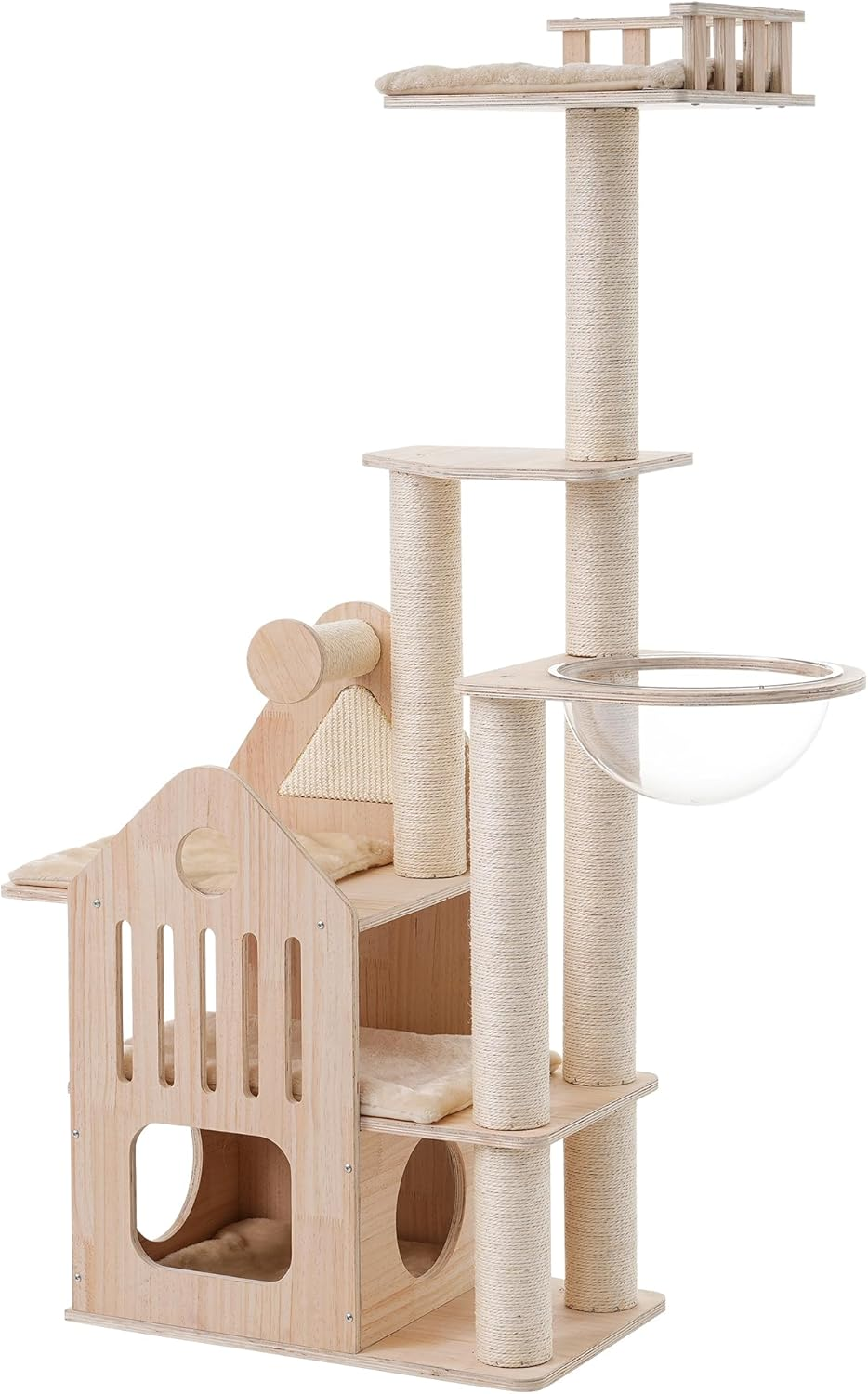 OSJ Cat Tower, House Type, Cat Tower, Multi Headed Cat Tower, Stationary Type, with Mat, Stylish, Cute, Spaceship, Hideaway, Claw Sharpener, Large Cat, Kitten, Pet Supplies image number 2