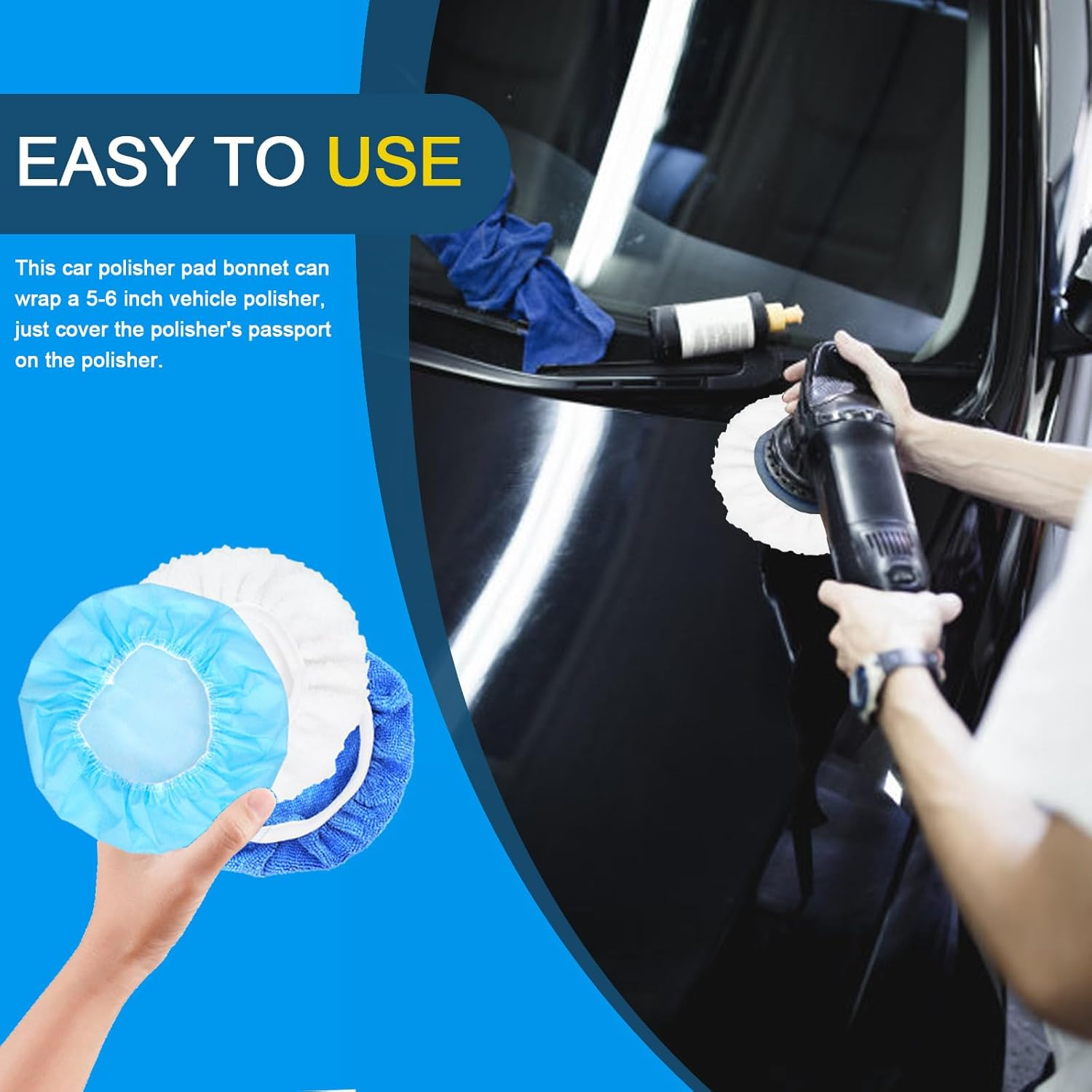 Glarks 12Pcs 5-6 Inch Car Polisher Pad Bonnet Set, Soft Microfiber/Synthetic Fleece/Non-Woven Fabric Polishing Bonnet Buffing Pad Cover Car Waxers Bonnet Set for Orbital Buffer Polisher image number 1