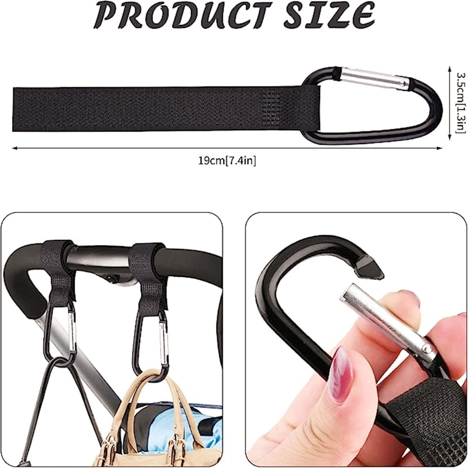 4 PCS Buggy Clips Hooks Baby Bag Clips,Pushchair Hooks,Pram Clips Adjustable Stroller Hooks for Hanging Baby Diaper Bags Change Bag, Multipurpose Hooks for Backpack, Shopping Bags, Purse (Black) image number 6
