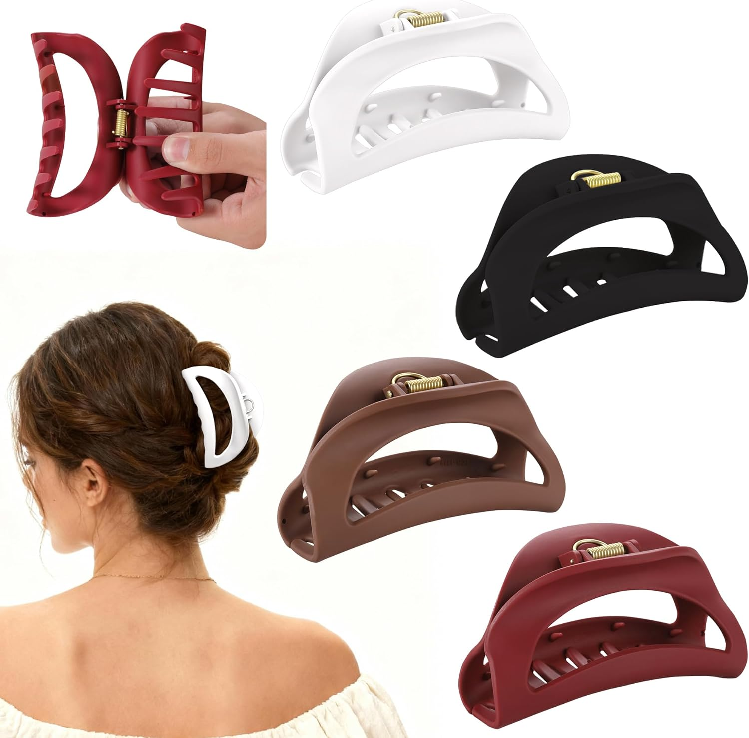 4Pcs Cloud Claw Clips for Women, 4.2 Inch Non-Slip Strong Hold Hair Claws, Unbreakable & Durable Tpee-Silicone Blend, Large Bendable Cozy Hair Clip for Thin/Thick/Curly Hair, All-Day Comfort