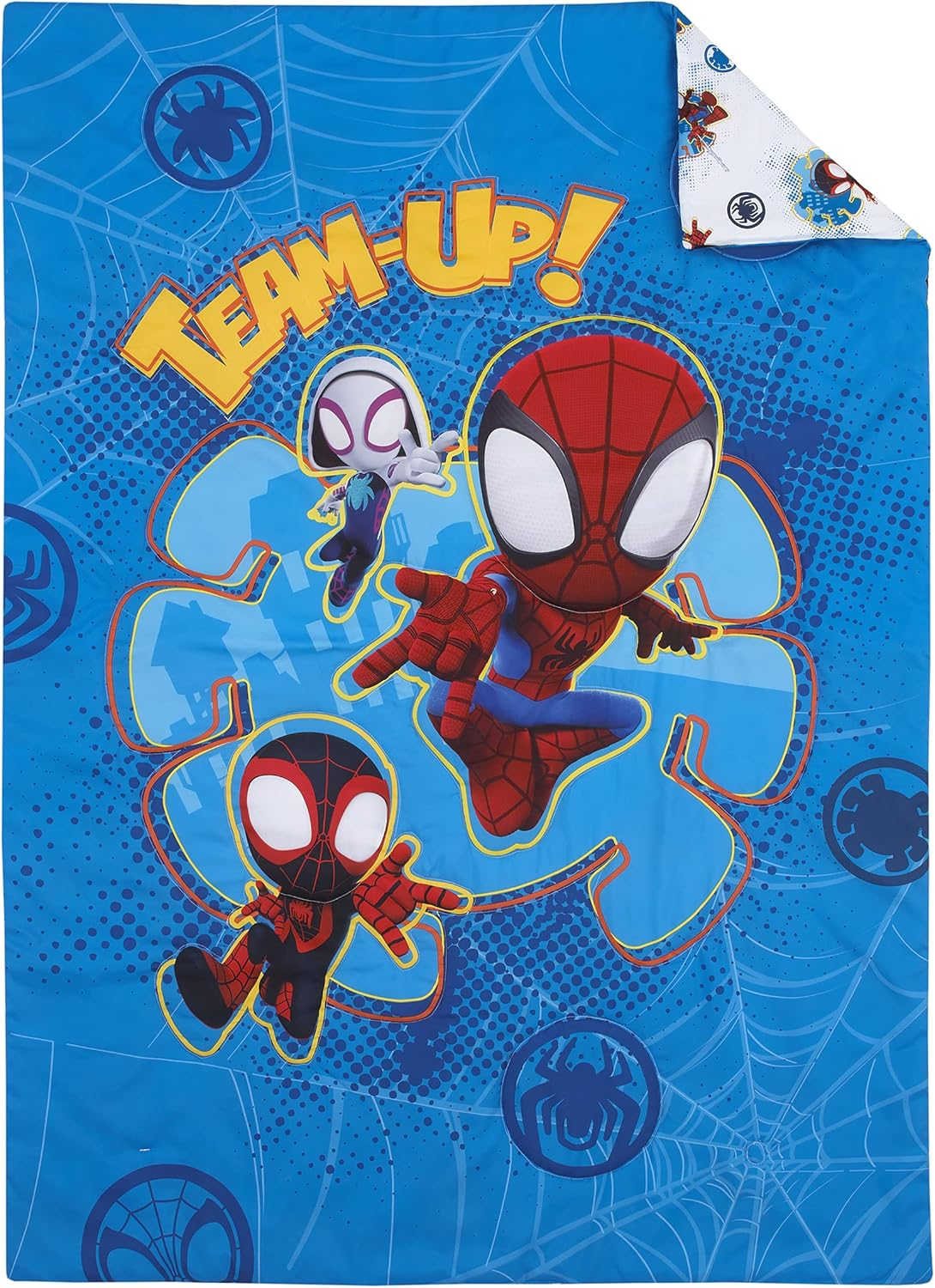 Disney Marvel Spidey and His Amazing Friends Spidey Team Red, White, and Blue 4 Piece Toddler Bed Set - Comforter, Fitted Bottom Sheet, Flat Top Sheet, and Reversible Pillowcase, (4751416P) image number 2