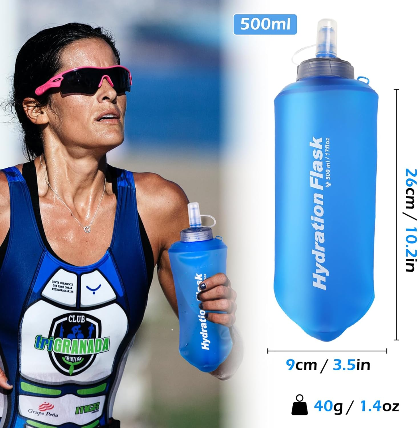 TRIWONDER Hydration Bladder Water Bottle BPA Free Foldable Water Reservoir Hydration Pack for Bicycling Hiking Camping Backpack (500Ml/16.9Oz - Blue - Pack of 2) image number 4